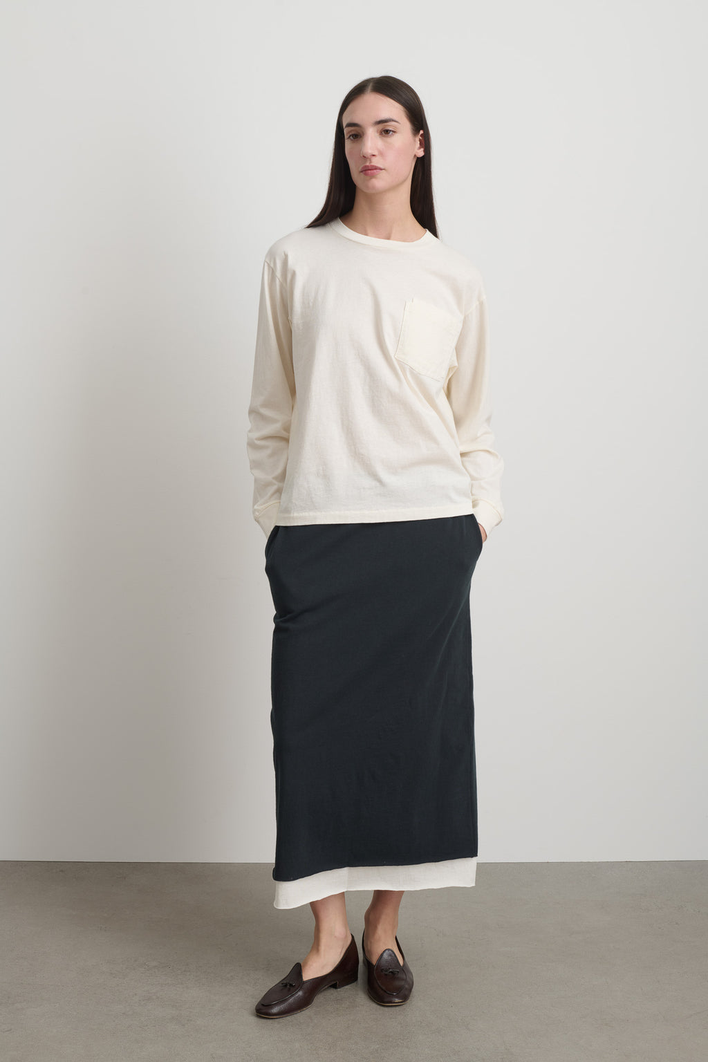 Long Sleeve Double Pocket Tee Oyster Overdye