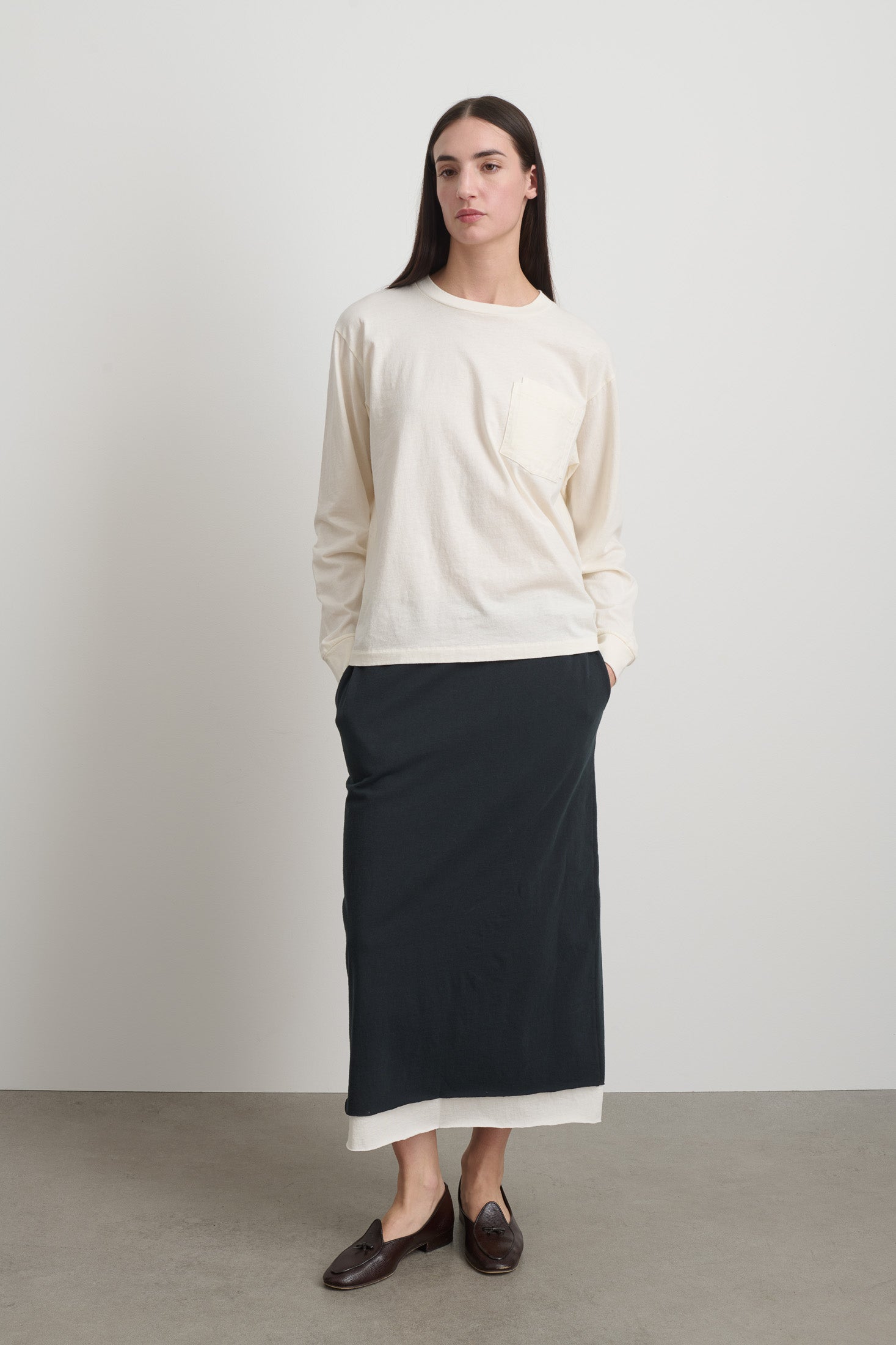 Long Sleeve Double Pocket Tee Oyster Overdye