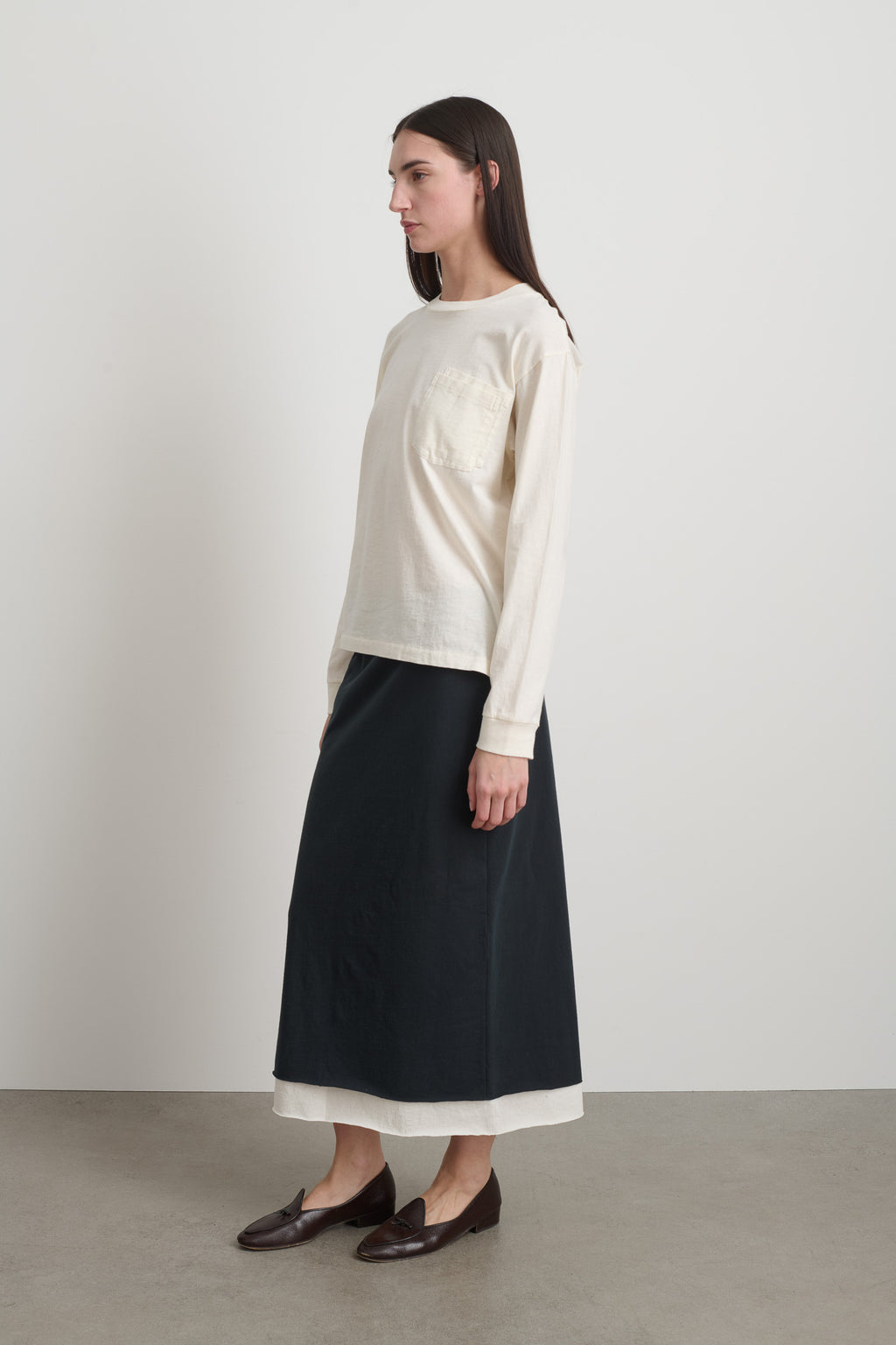 Long Sleeve Double Pocket Tee Oyster Overdye