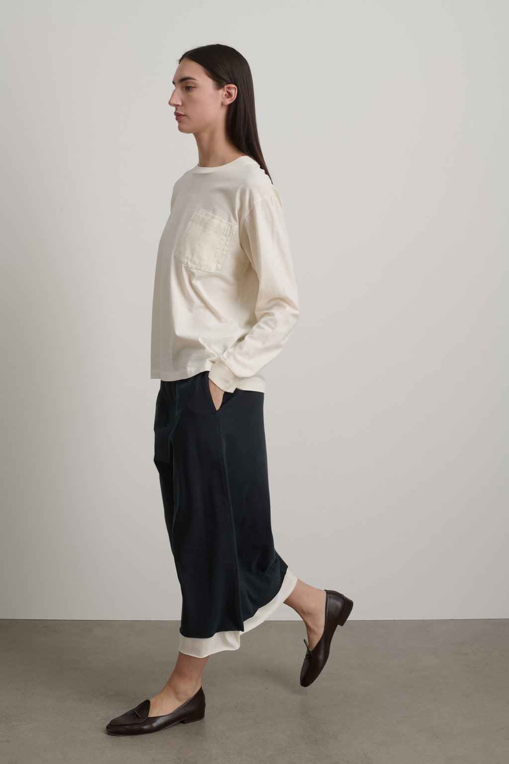 Long Sleeve Double Pocket Tee Oyster Overdye