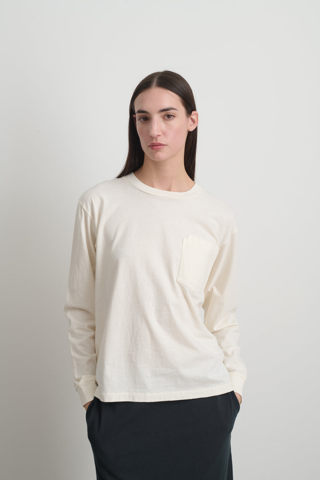 Long Sleeve Double Pocket Tee Oyster Overdye