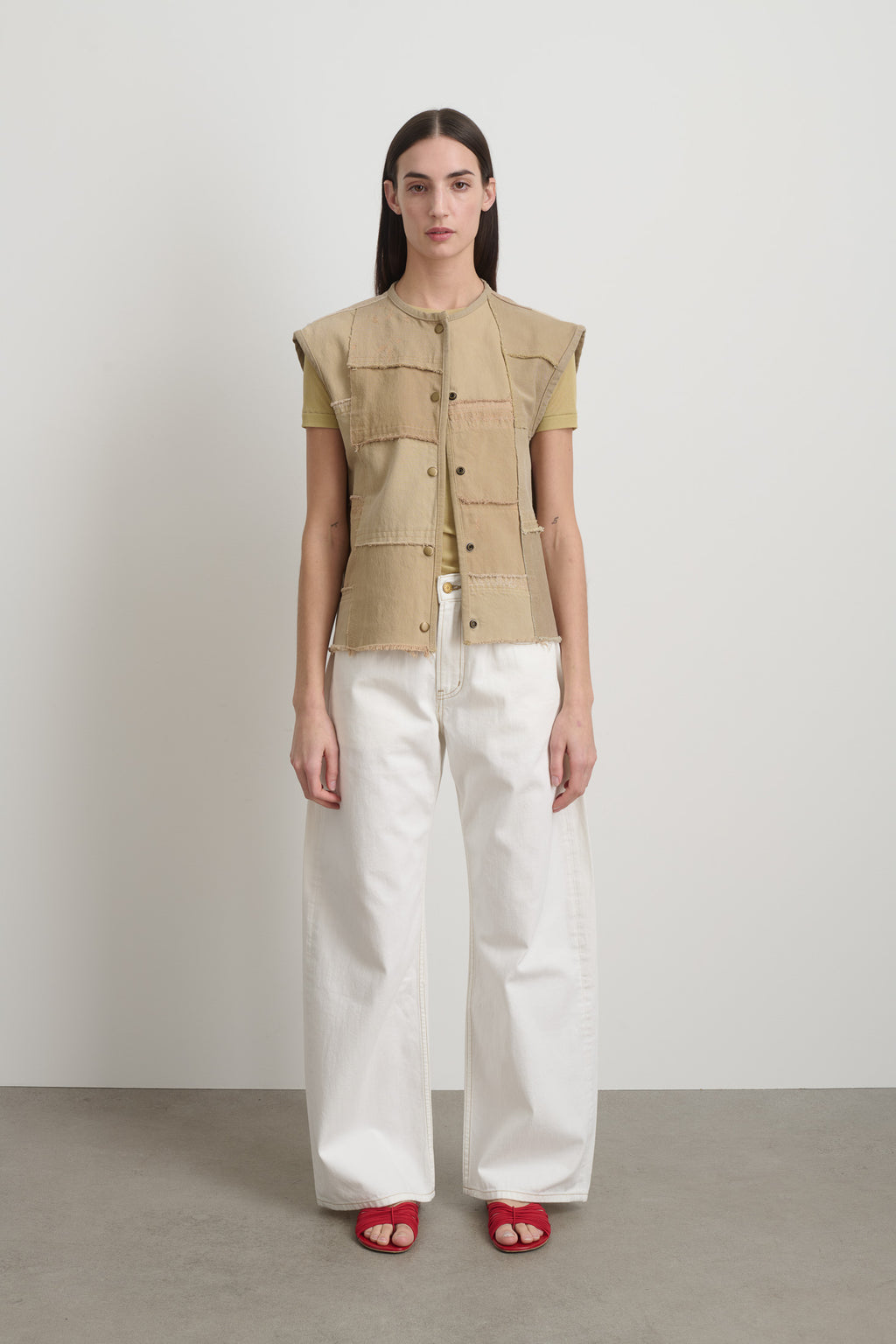 Rework Madras Vest Vintage Khaki