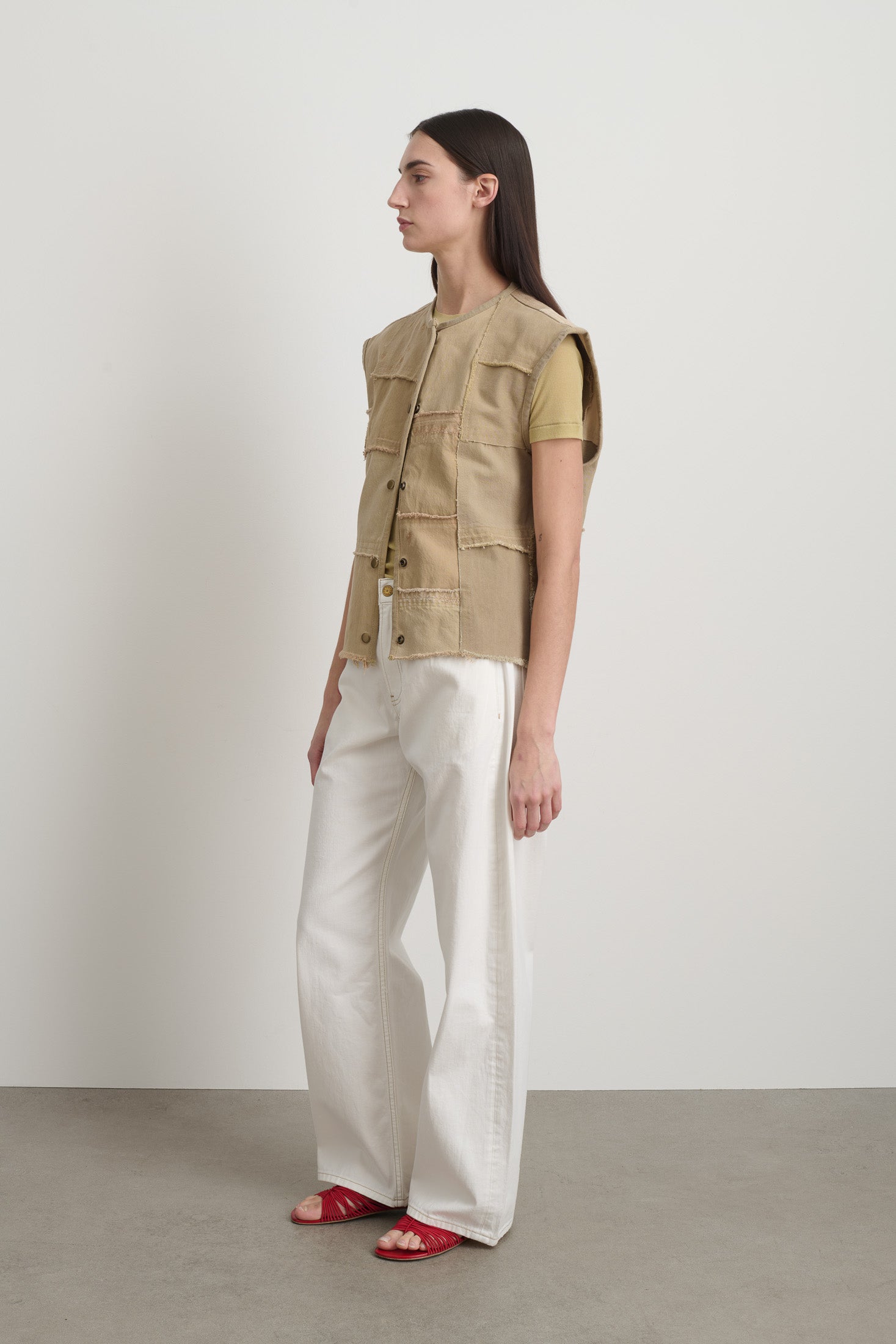 Rework Madras Vest Vintage Khaki