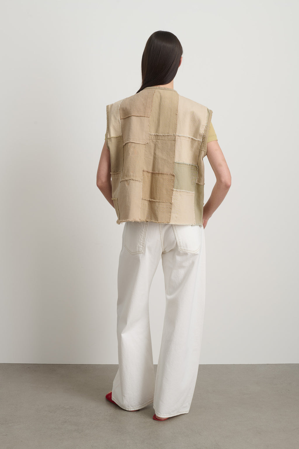Rework Madras Vest Vintage Khaki
