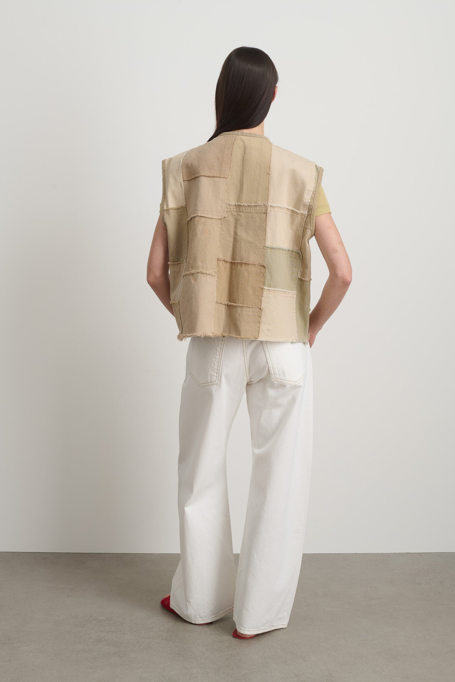 Rework Madras Vest Vintage Khaki