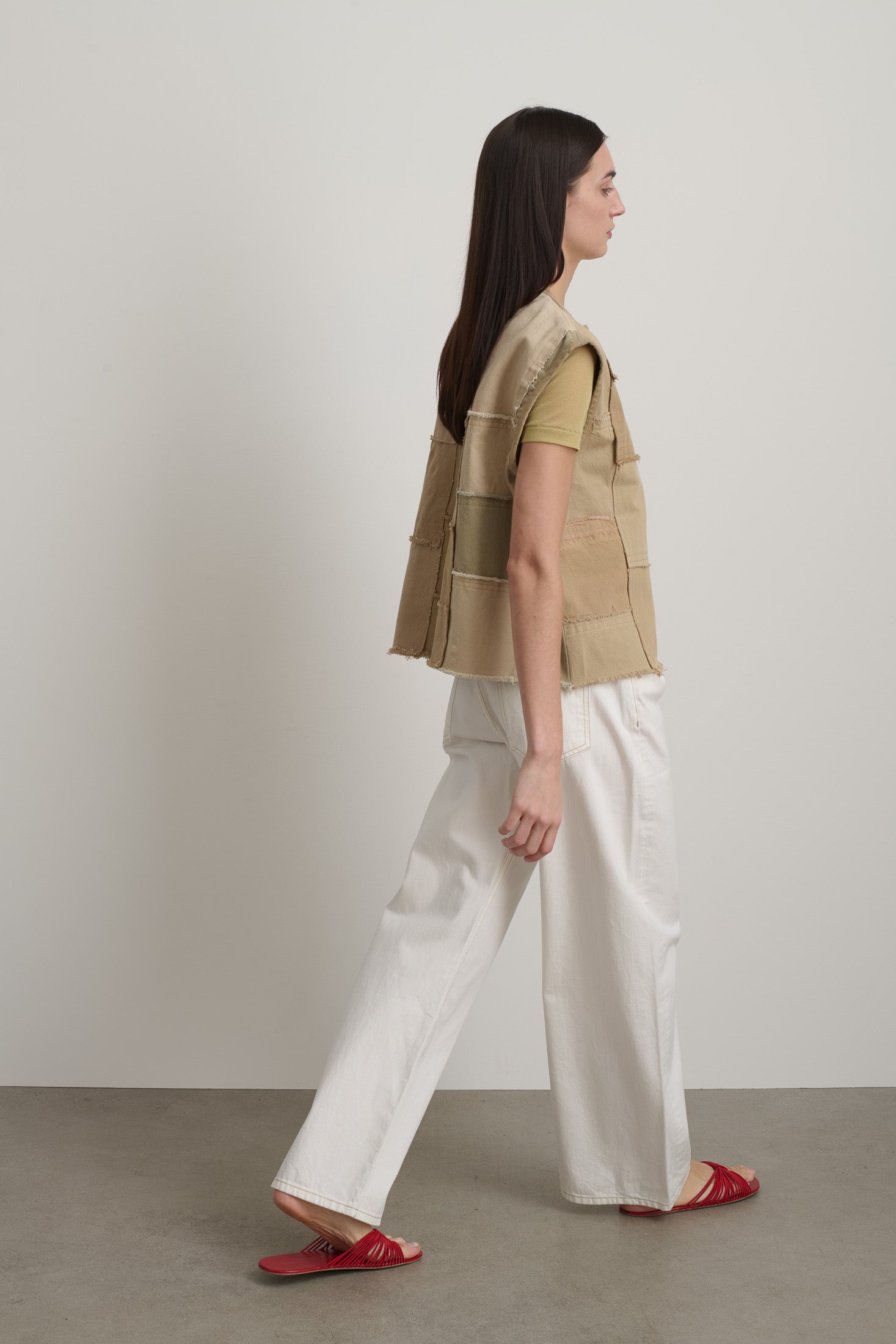 Rework Madras Vest Vintage Khaki