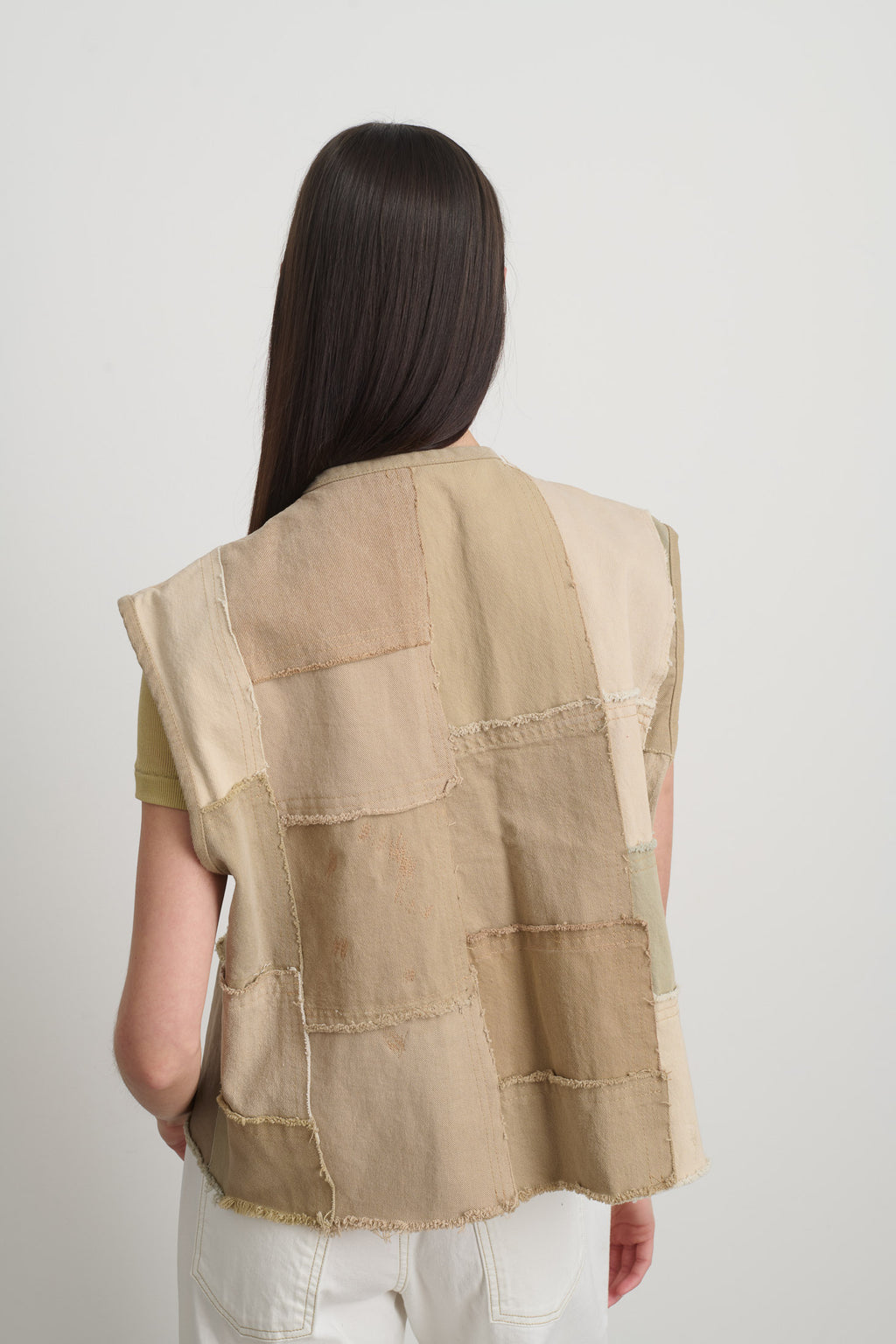 Rework Madras Vest Vintage Khaki
