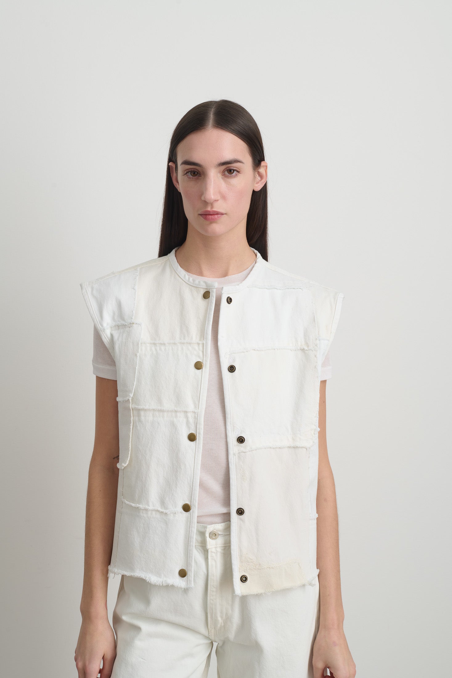 Rework Madras Vest Vintage White