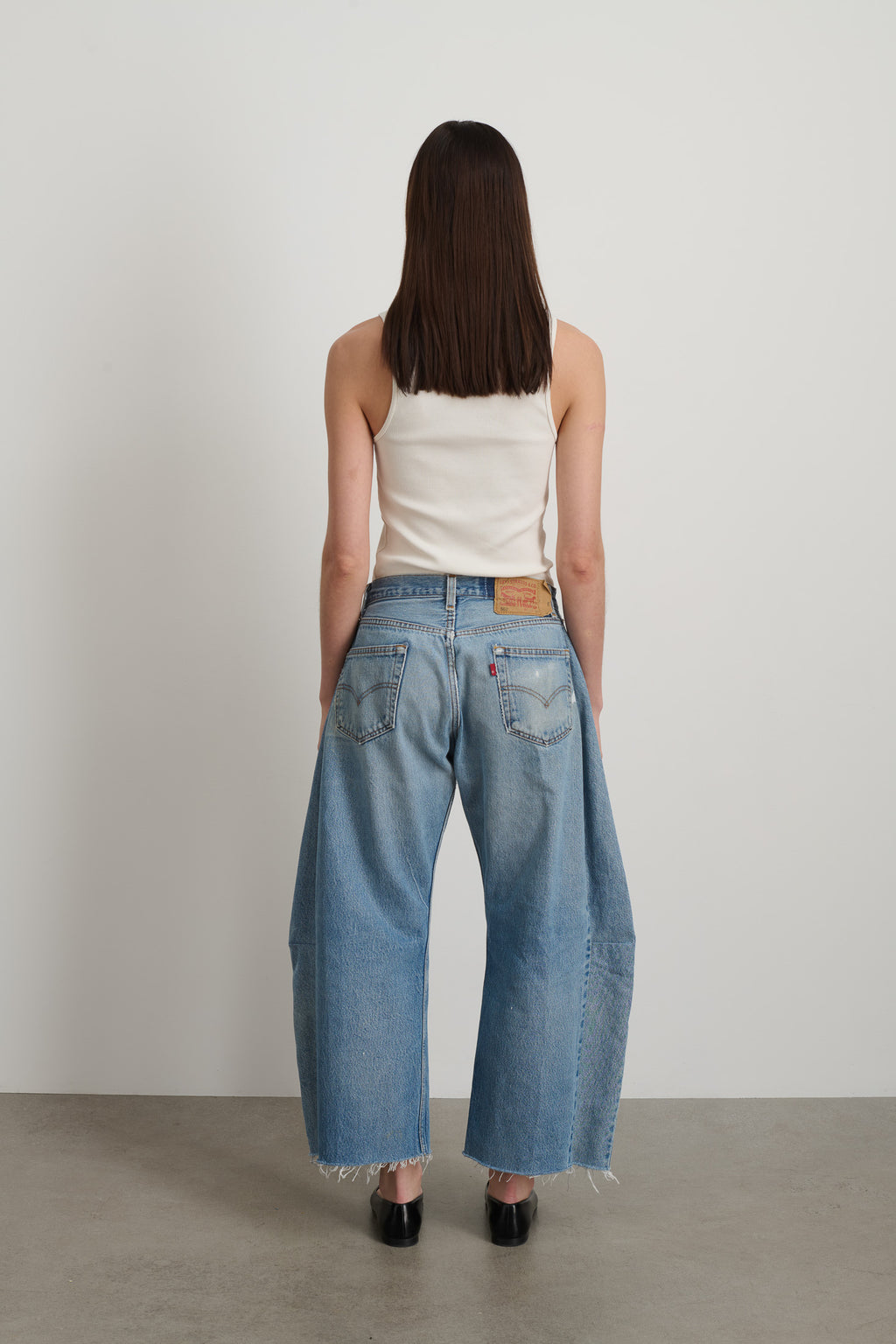 Vintage Lasso Jean Slouch Crop Classic Faded Indigo Hand Tatted Lace