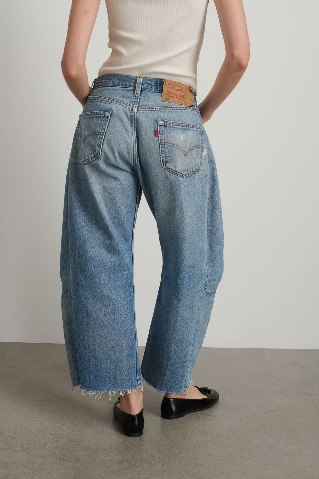 Vintage Lasso Jean Slouch Crop Classic Faded Indigo Hand Tatted Lace