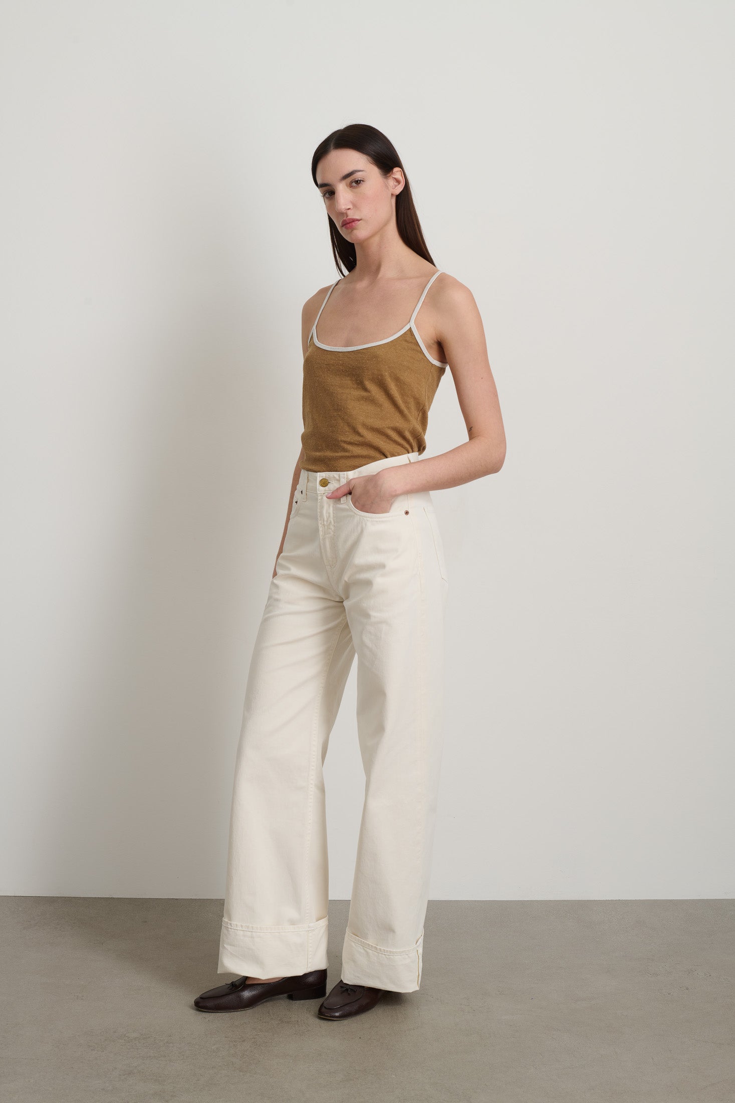 Zora Ringer Tank Camel / White - Women | B SIDES – B Sides Jeans
