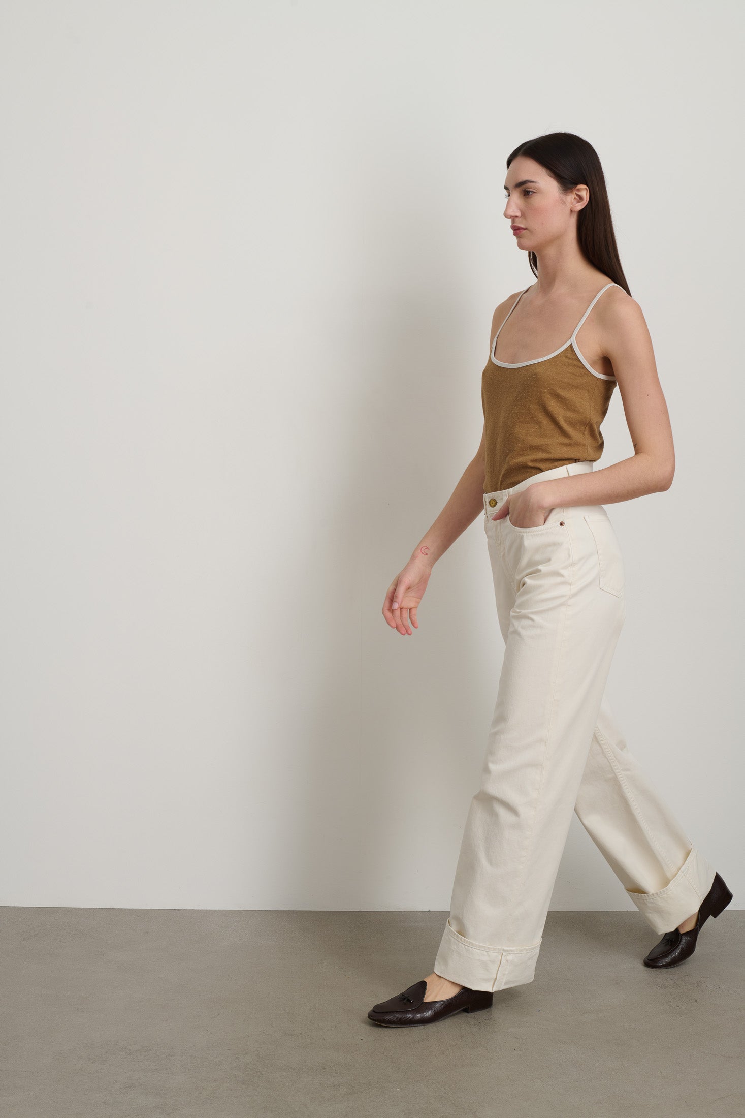 Zora Ringer Tank Camel/White