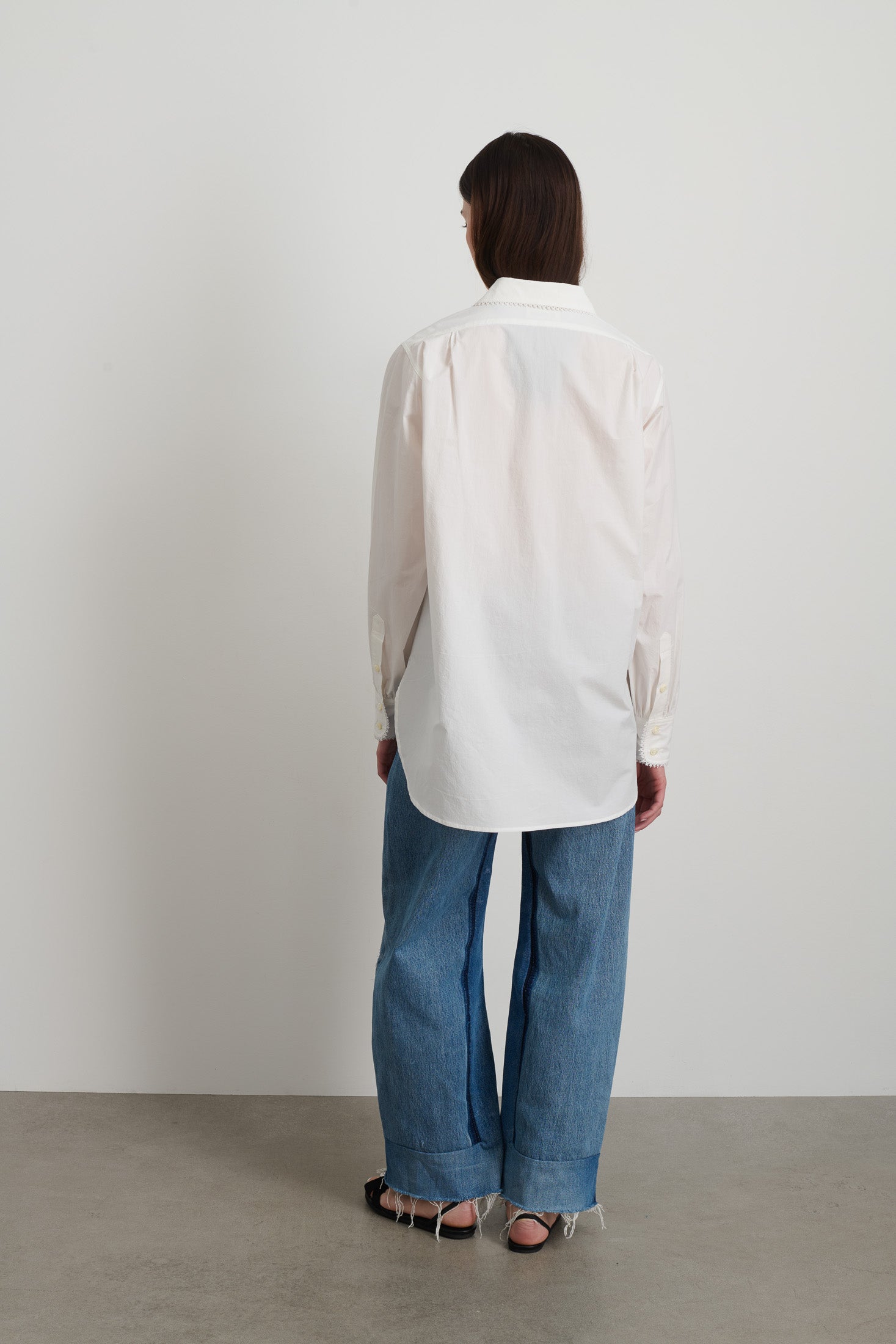 Louisa Shirt White Poplin w/ Tatted Lace