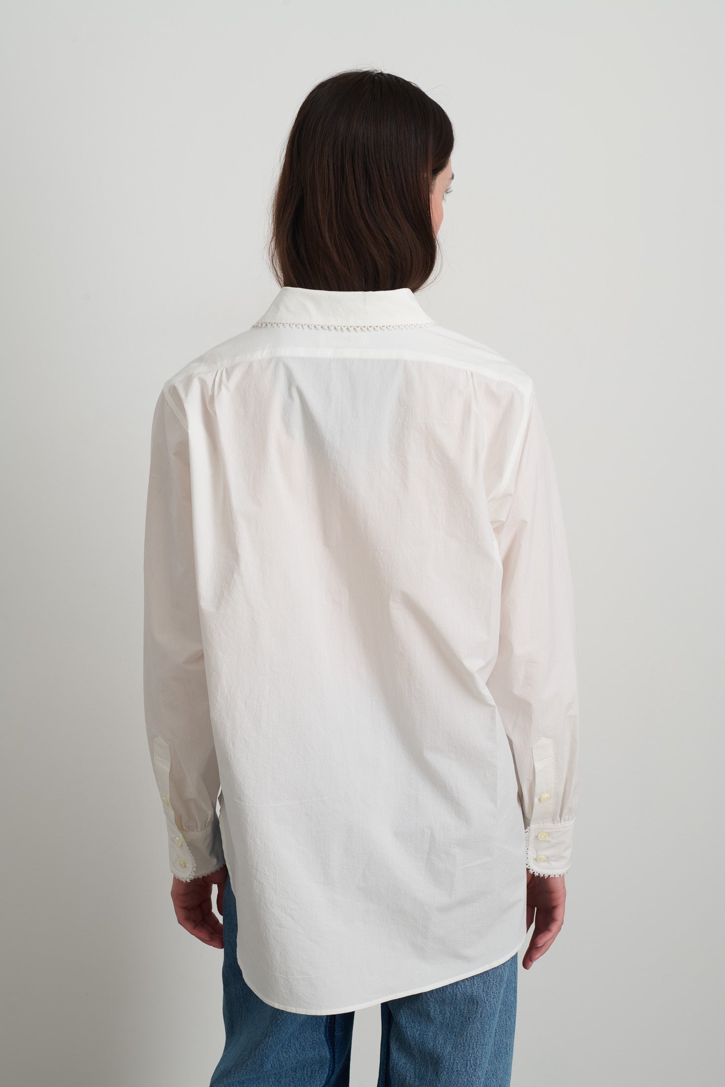Louisa Shirt White Poplin w/ Tatted Lace