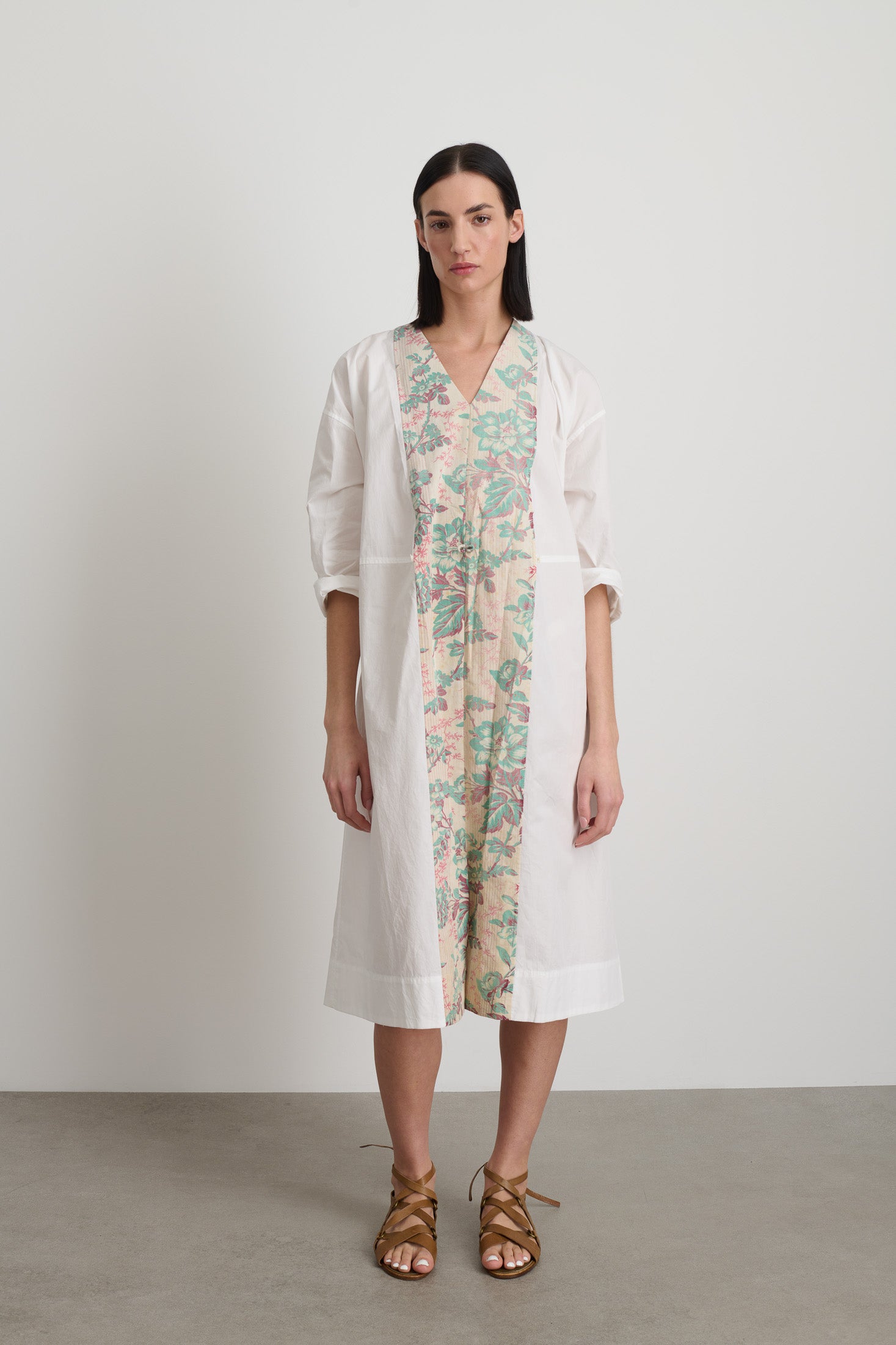 Elda Dress White Poplin Found Floral Patchwork