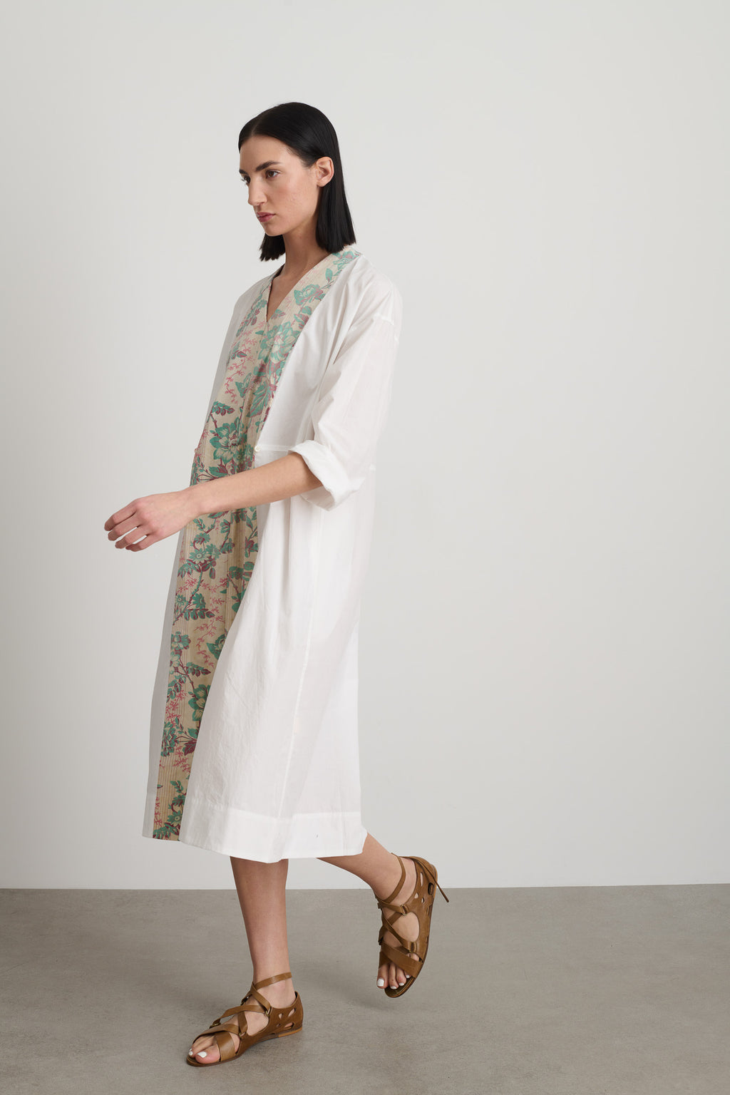 Elda Dress White Poplin Found Floral Patchwork