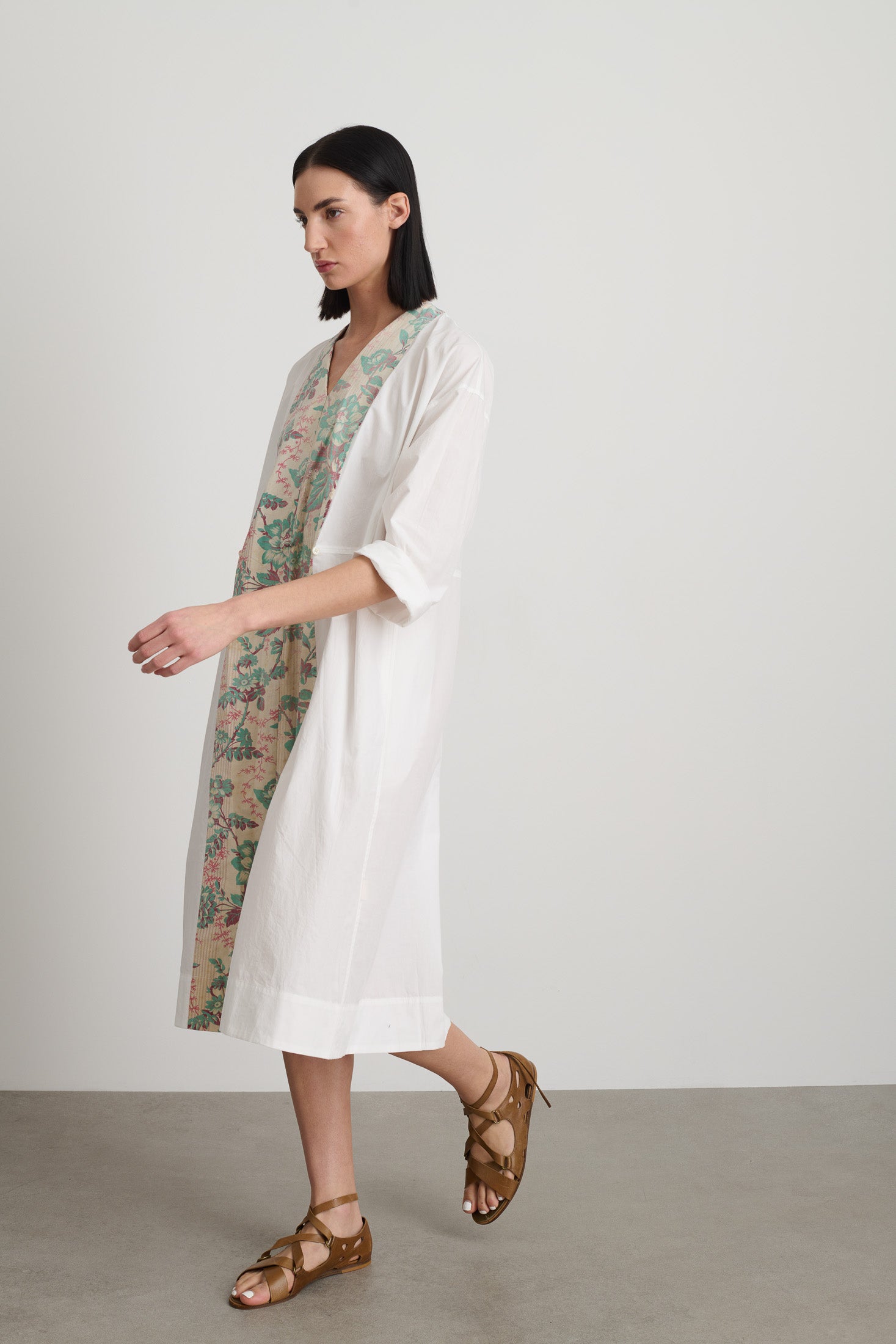 Elda Dress White Poplin Found Floral Patchwork