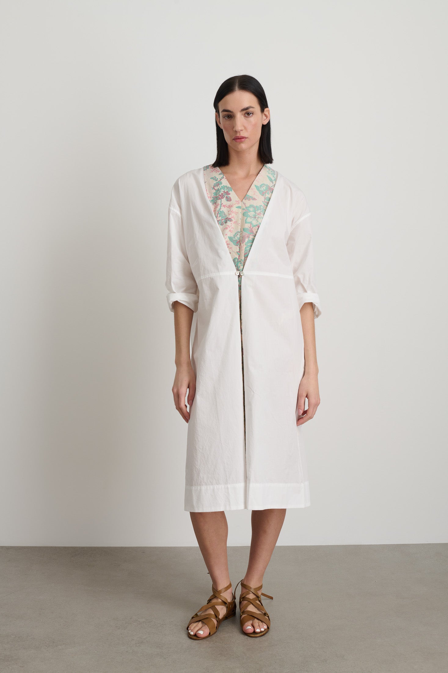 Elda Dress White Poplin Found Floral Patchwork