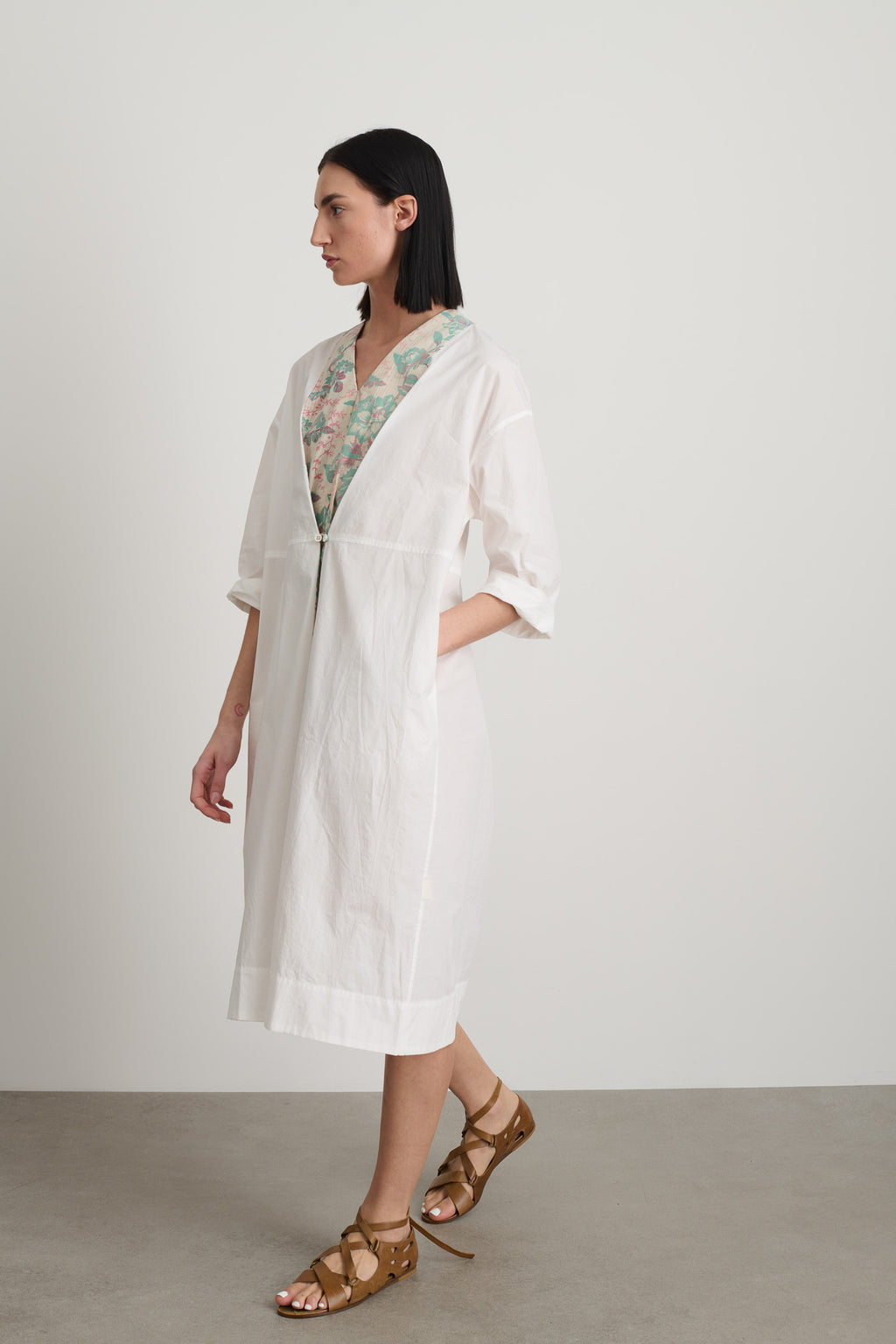 Elda Dress White Poplin Found Floral Patchwork