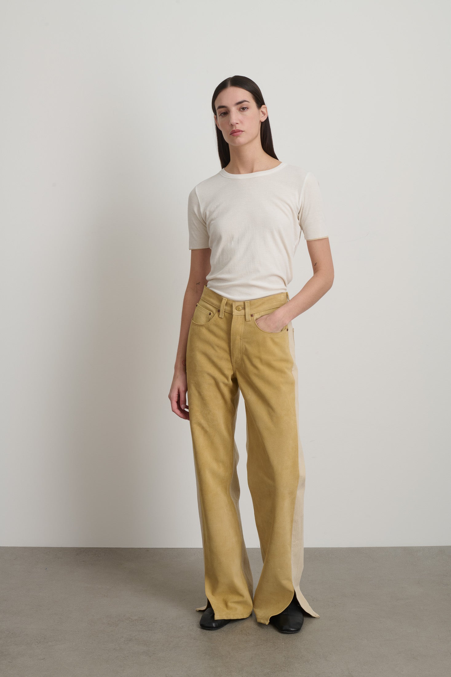 Charlot Split Hem Jean Palomino Suede/Khaki