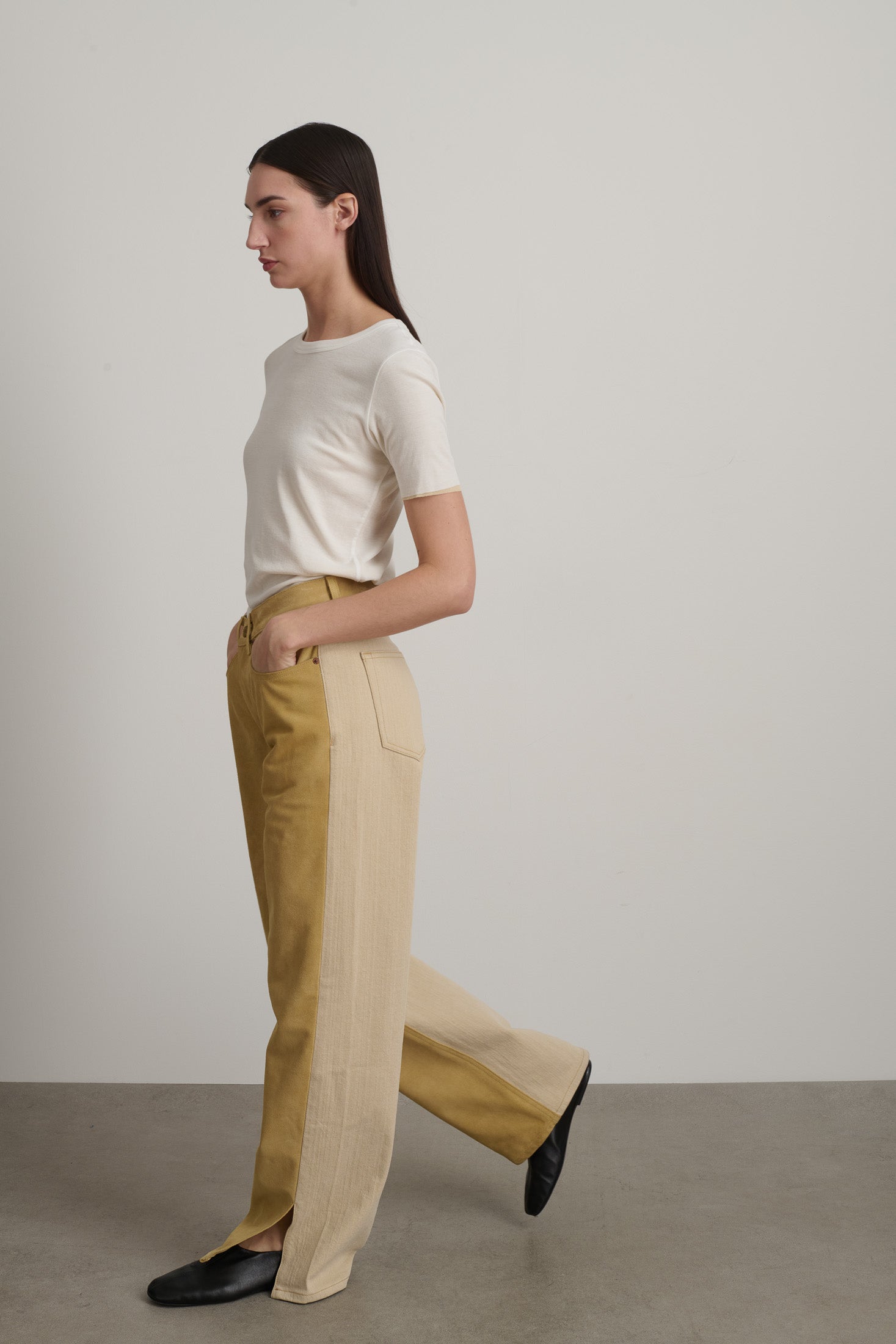 Charlot Split Hem Jean Palomino Suede/Khaki