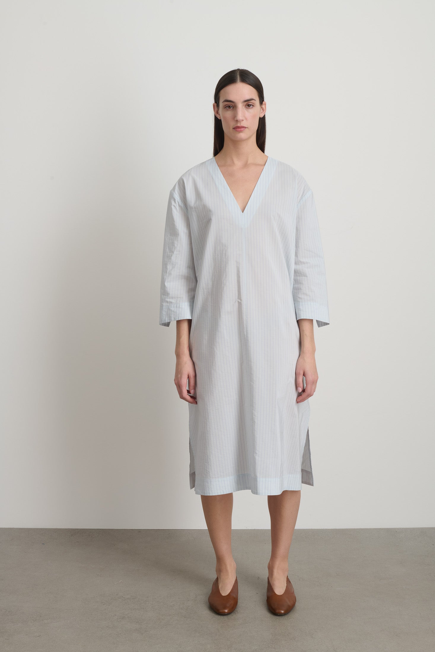 Vee Shift Dress Light Blue Stripe