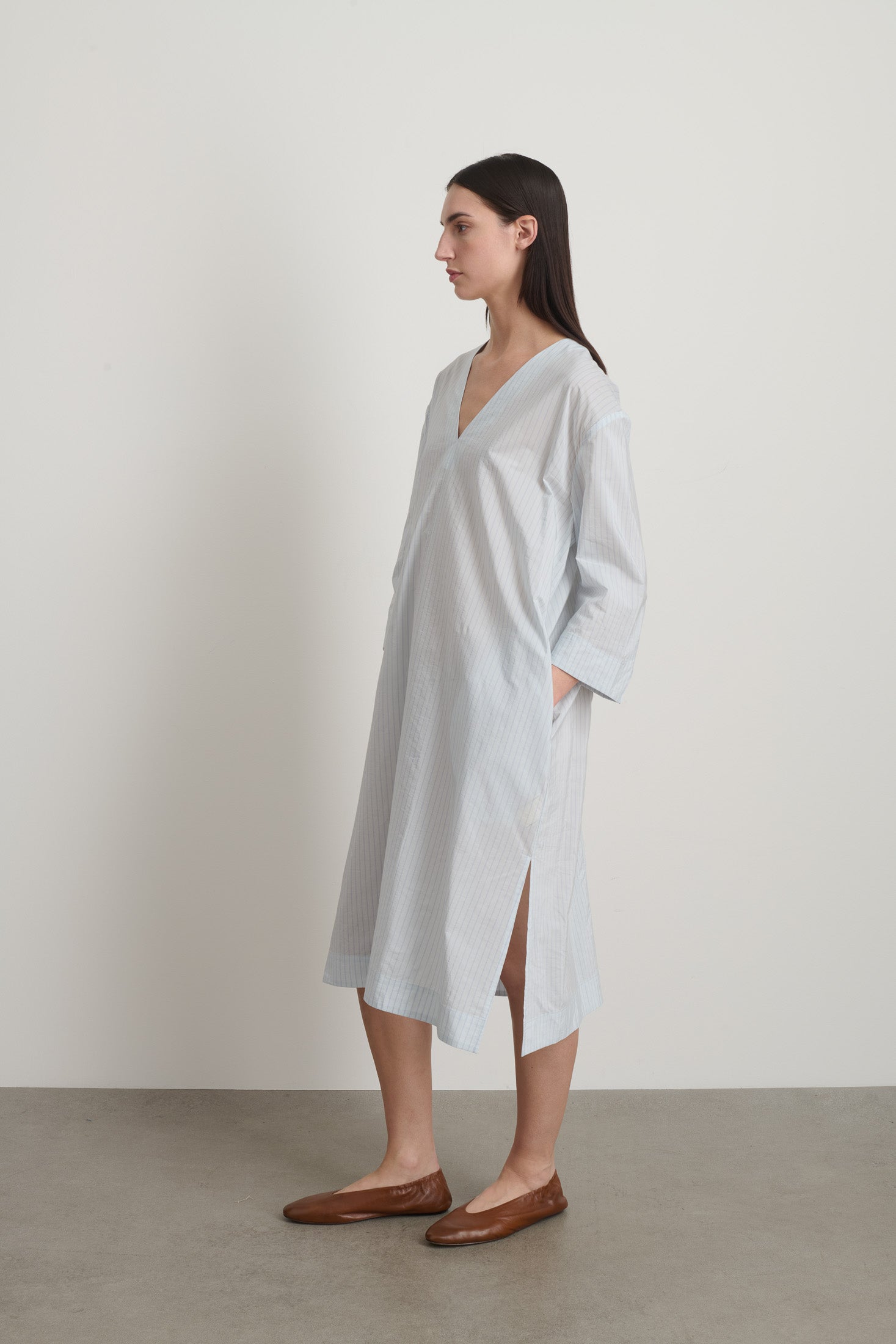 Vee Shift Dress Light Blue Stripe