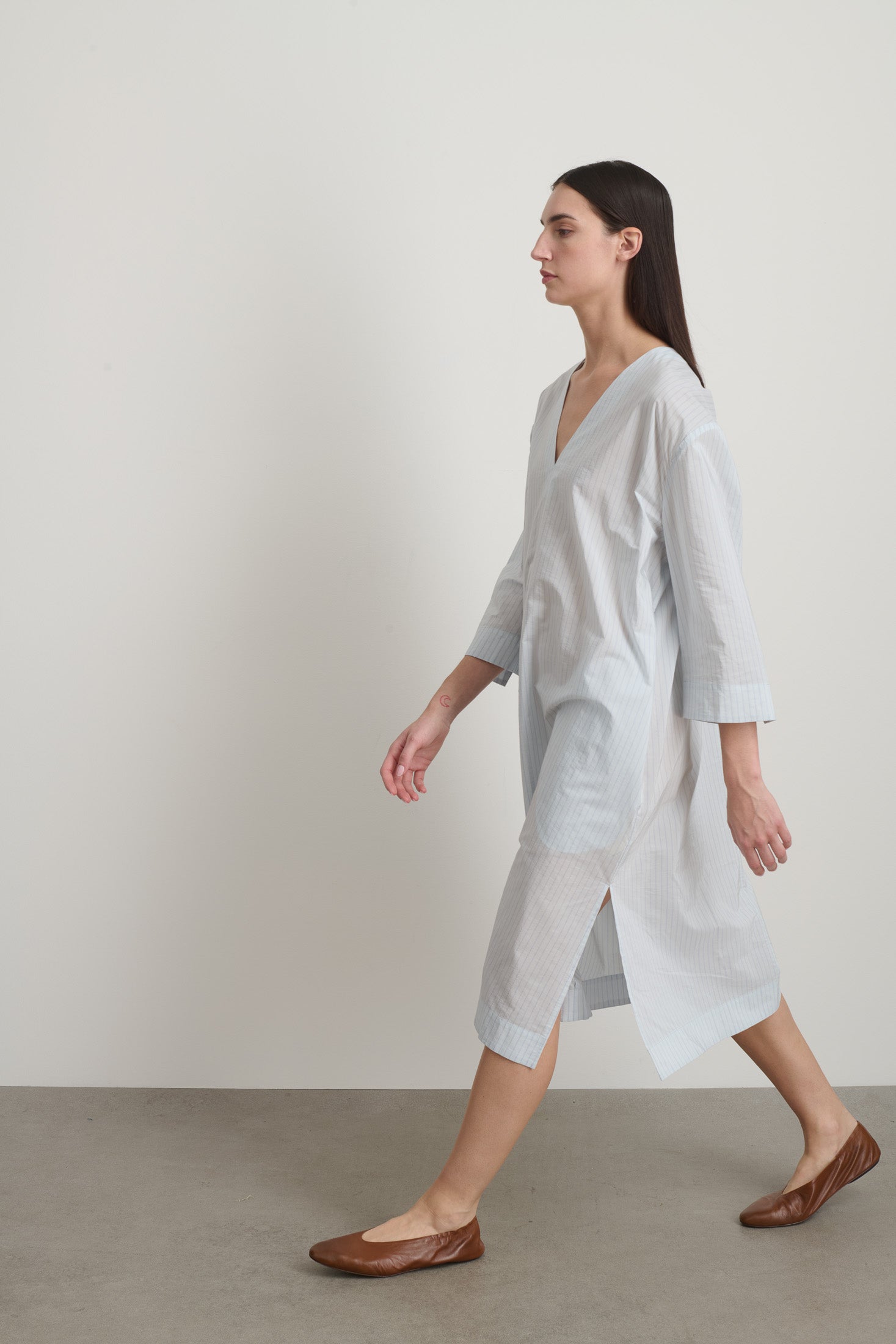 Vee Shift Dress Light Blue Stripe