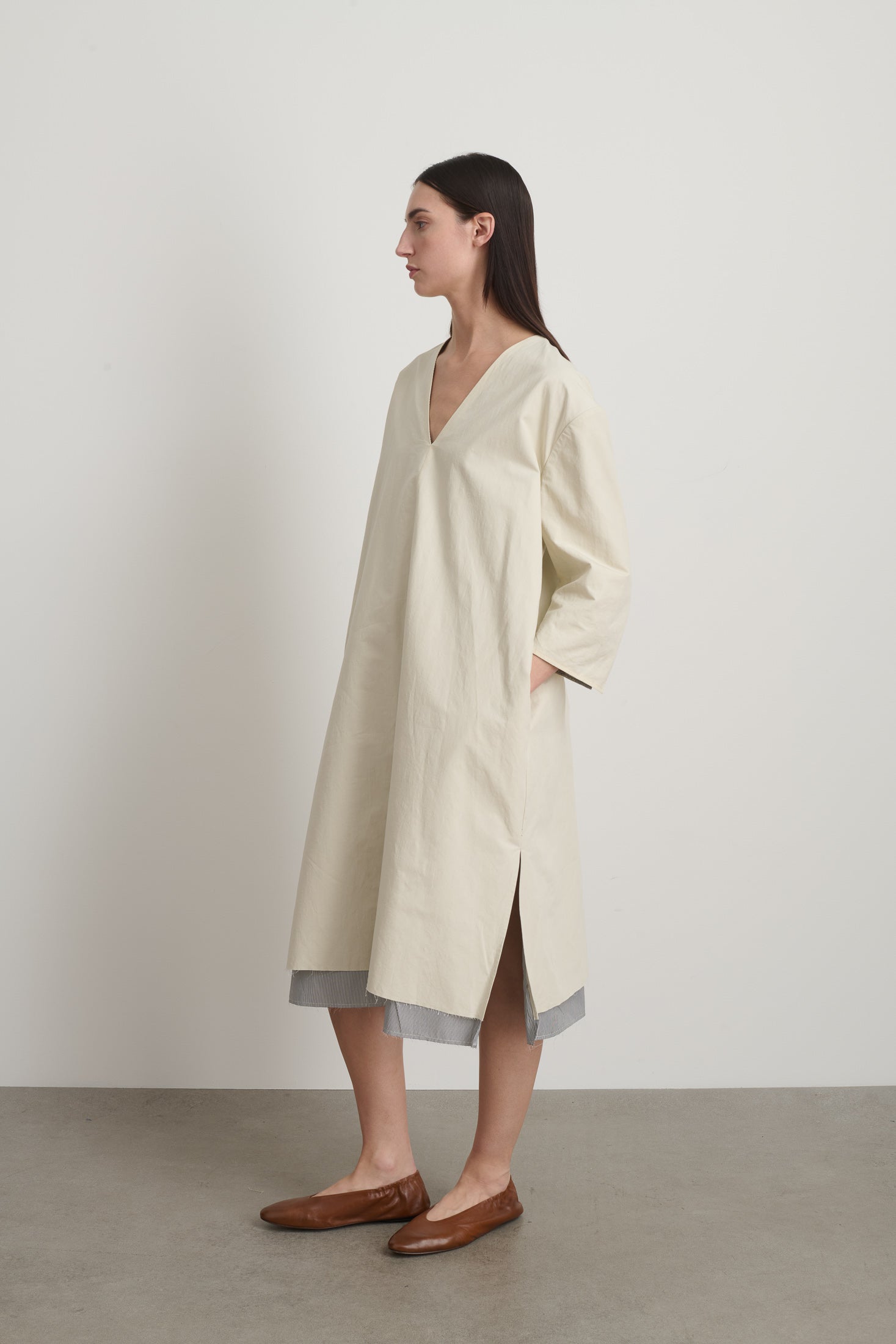 Vee Shift Dress Black White Stripe