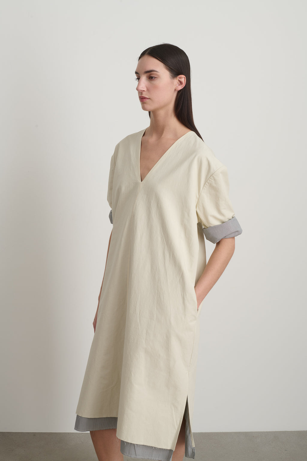 Vee Shift Dress Black White Stripe