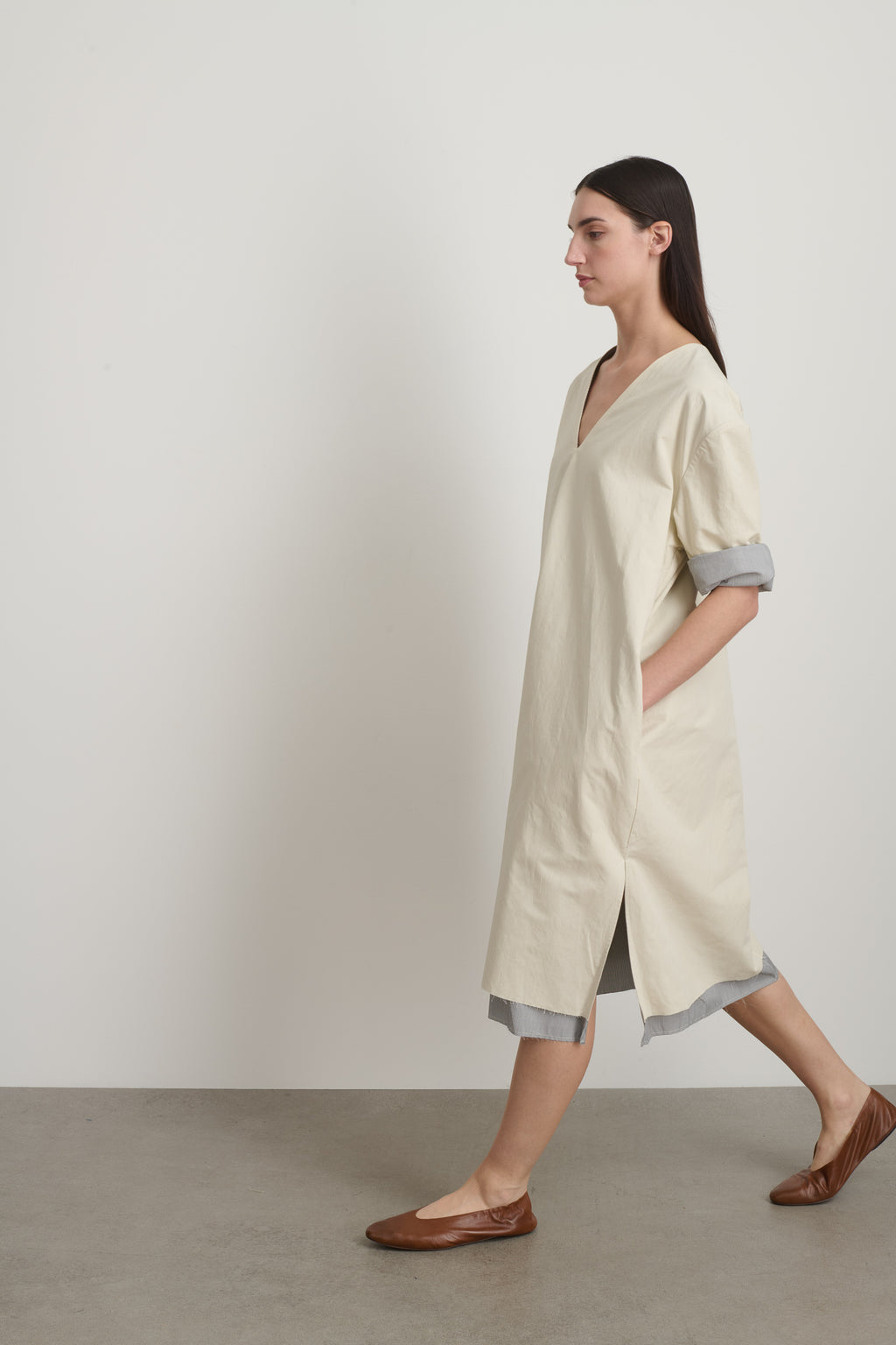 Vee Shift Dress Black White Stripe