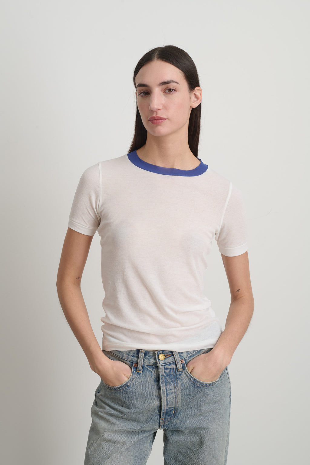Ringer Tee White/Blue