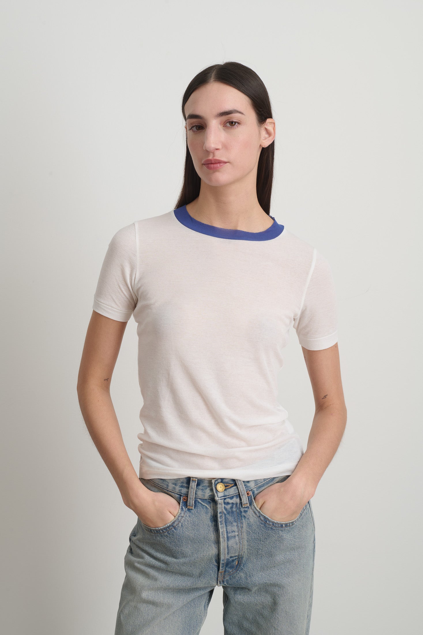 Ringer Tee White/Blue