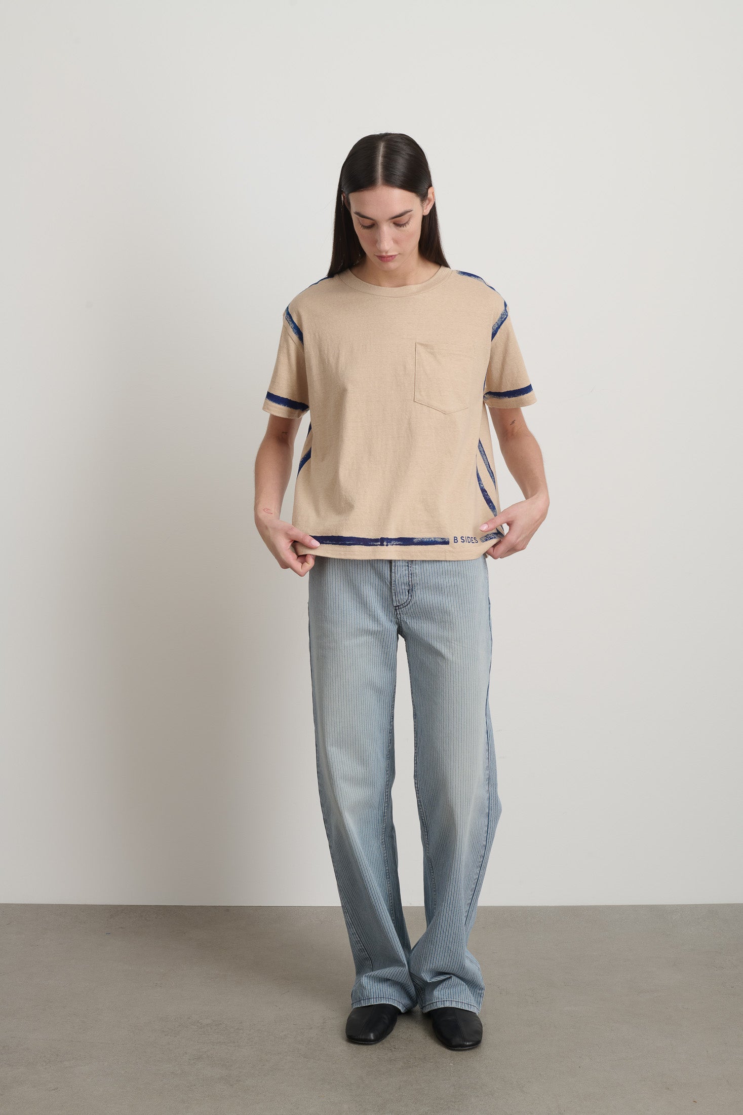 B Sides Atlas Pocket Tee Peach/Blue Stripe - Women | B SIDES – B