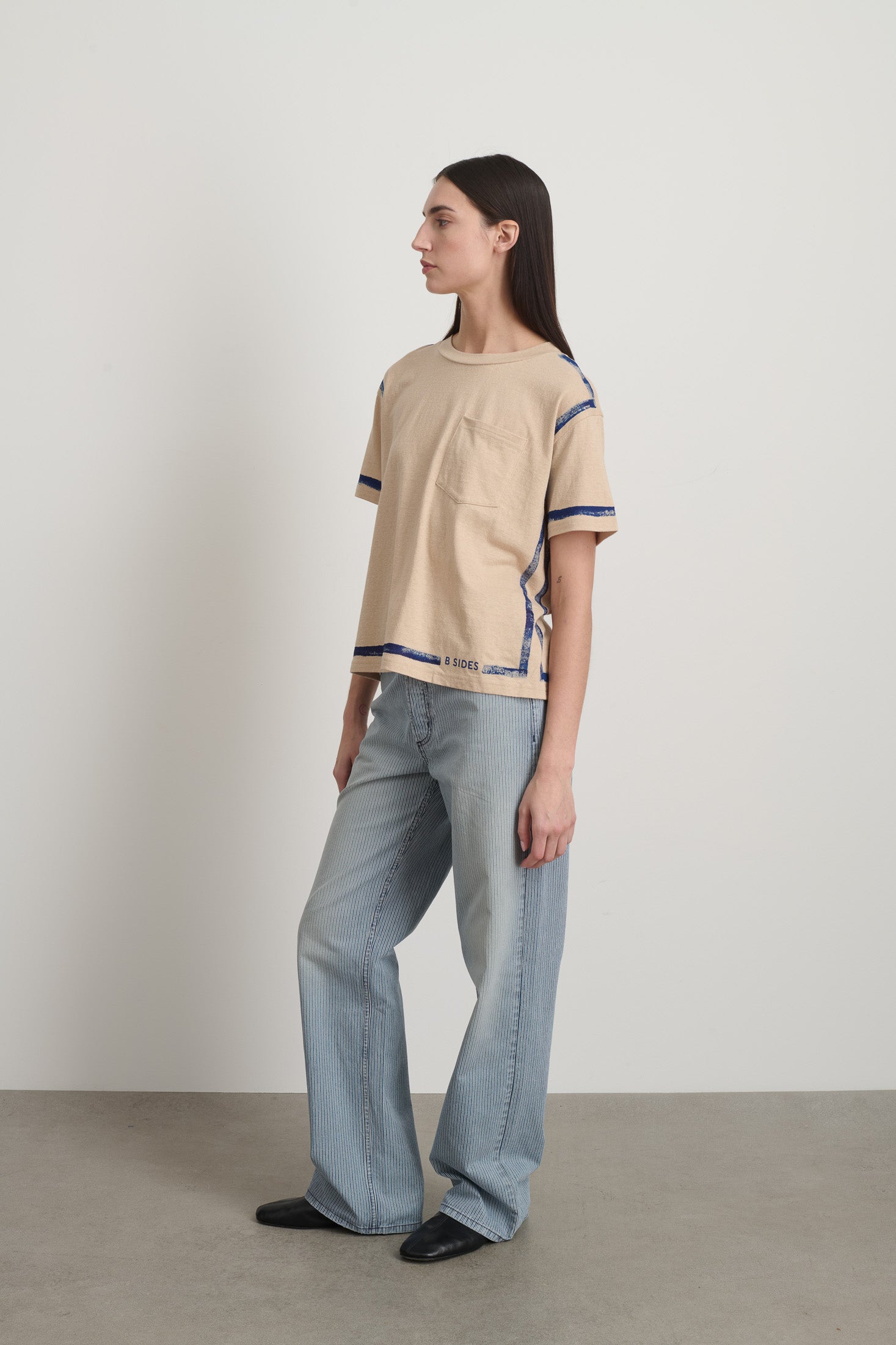 Atlas Pocket Tee Peach/Blue Stripe
