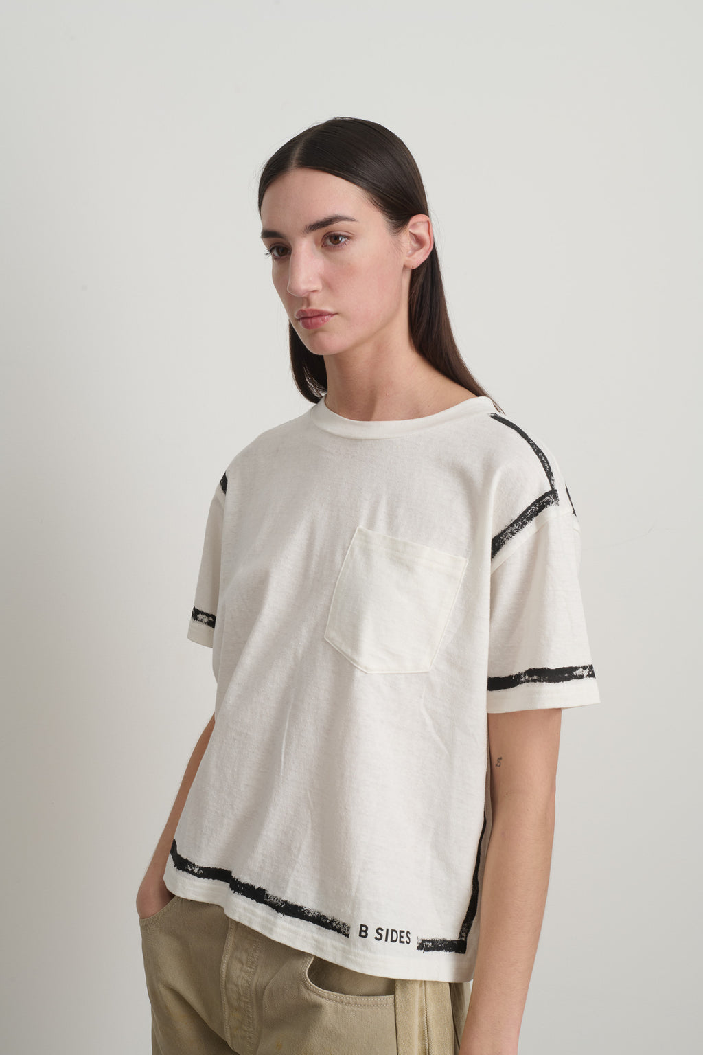 Atlas Pocket Tee White/Black Stripe