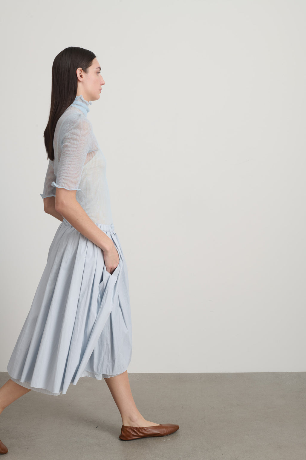 Pleated Skirt Lt Blue/Lt Blue Stripe
