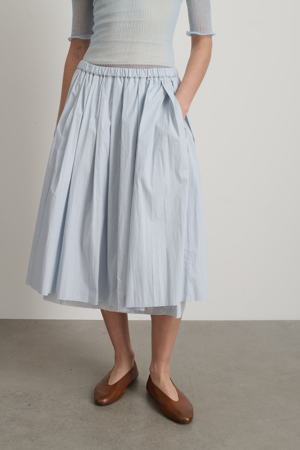 Pleated Skirt Lt Blue/Lt Blue Stripe