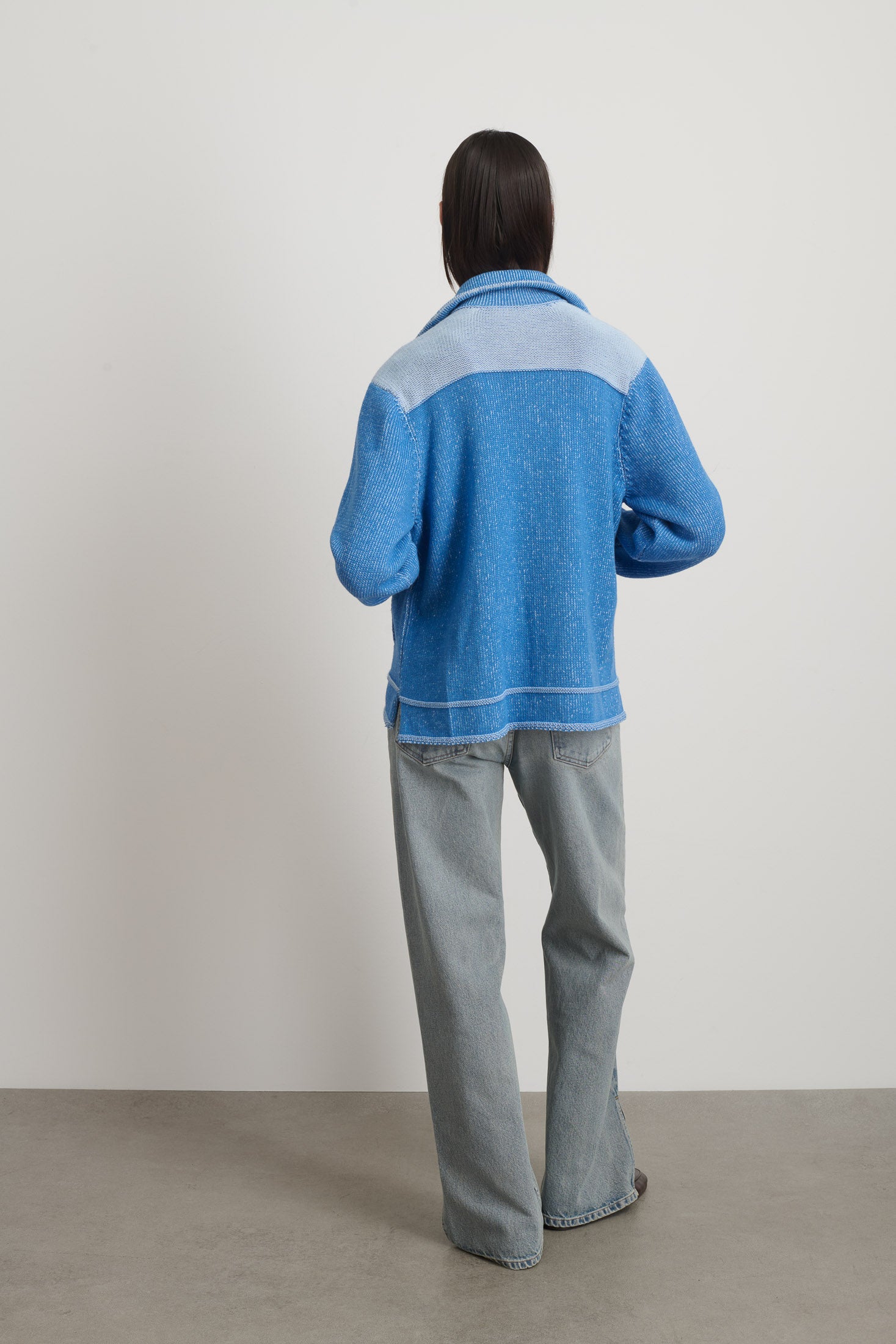 Hand Knit Sweater Jacket Blue/White