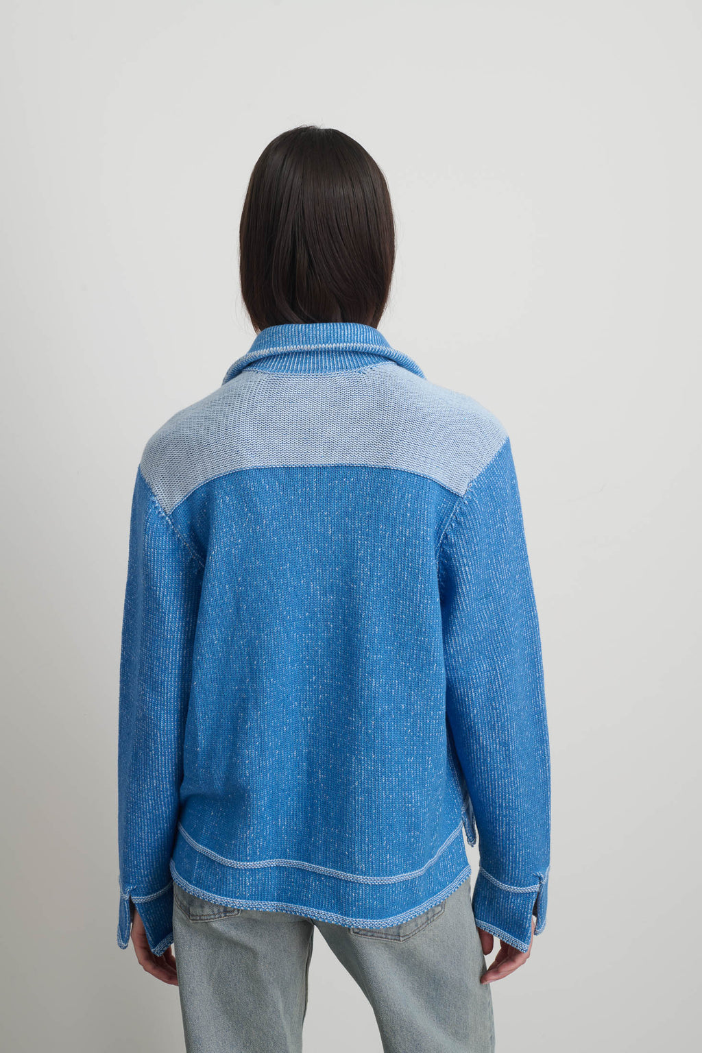 Hand Knit Sweater Jacket Blue/White