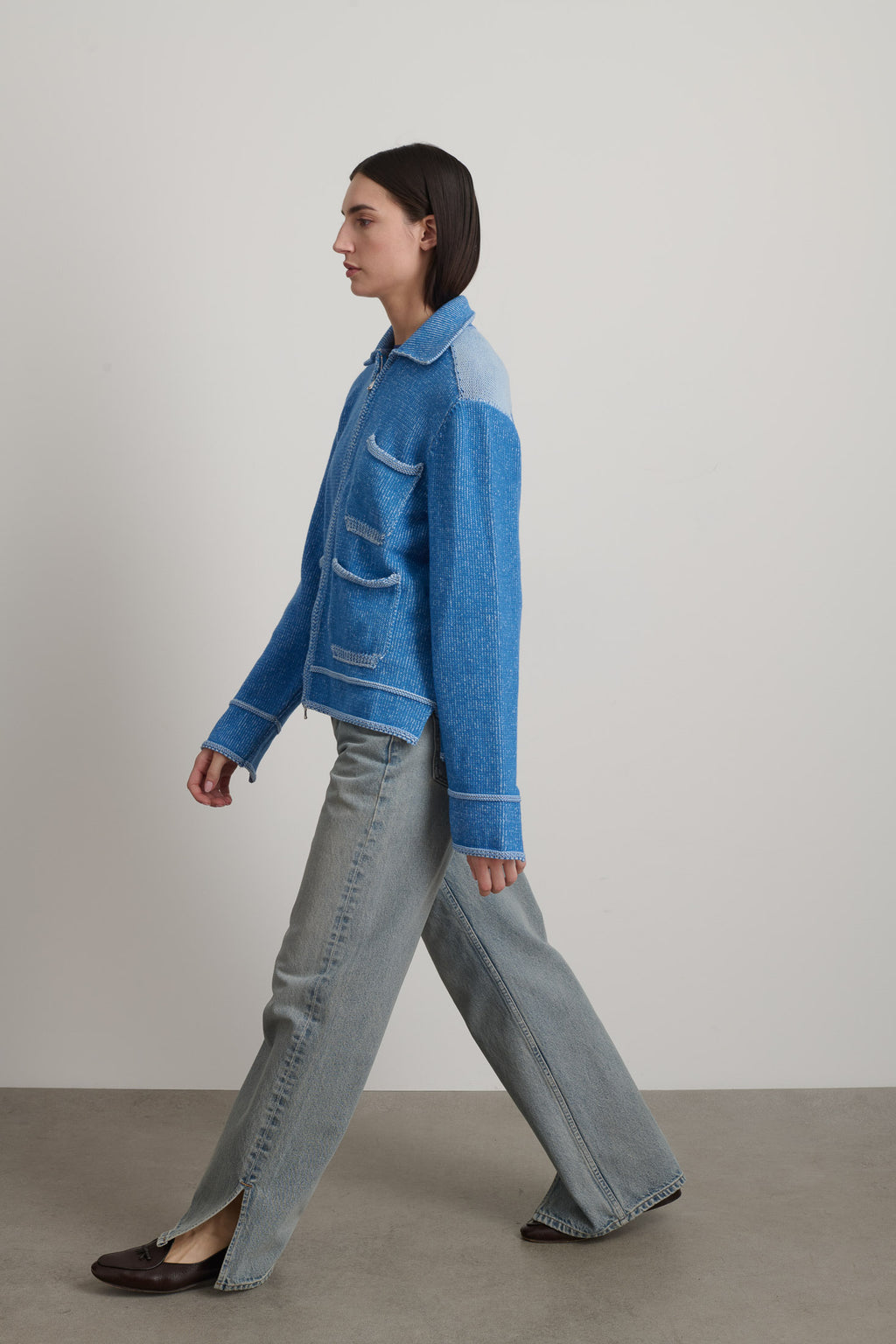 Hand Knit Sweater Jacket Blue/White