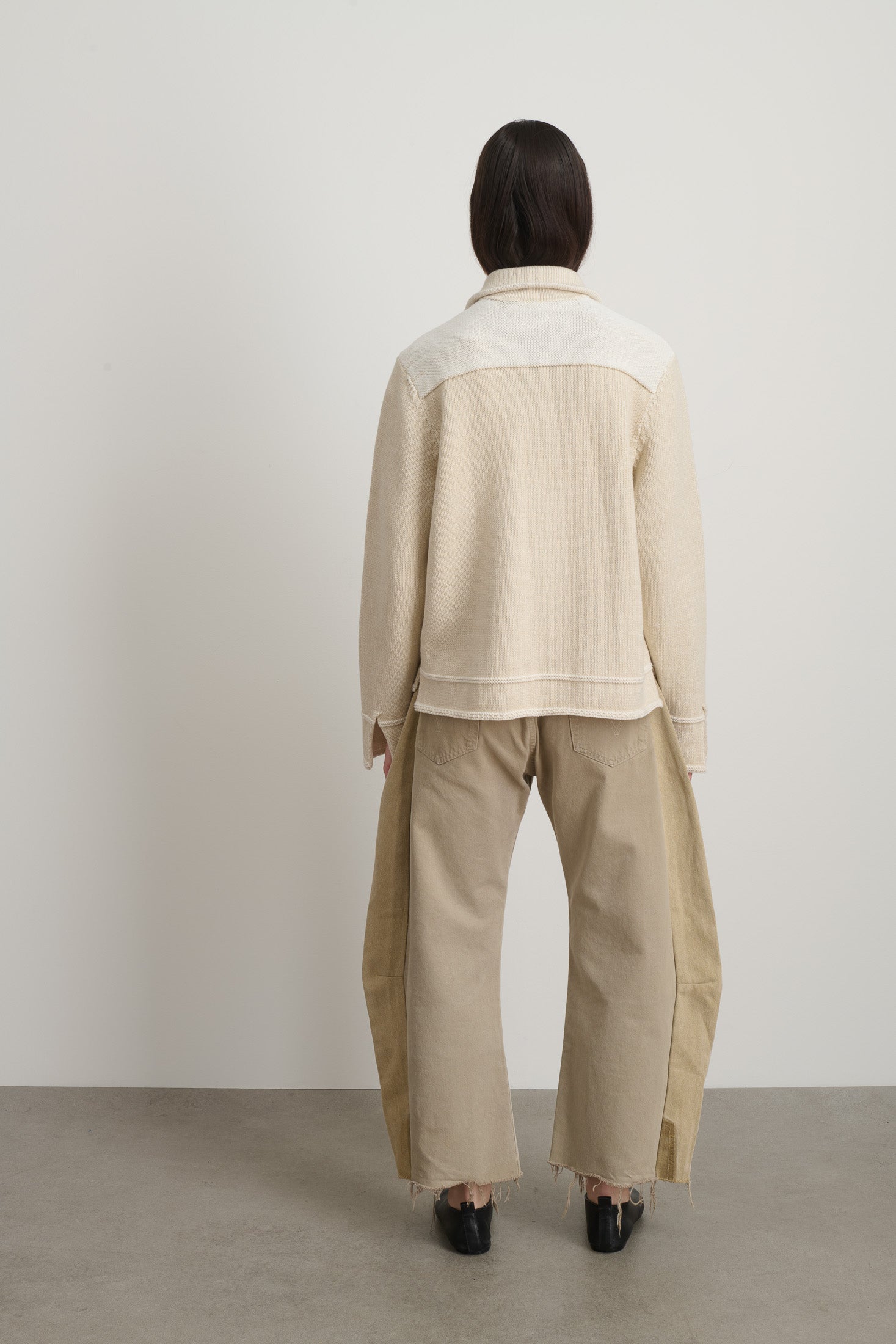 Hand Knit Sweater Jacket Oyster/White