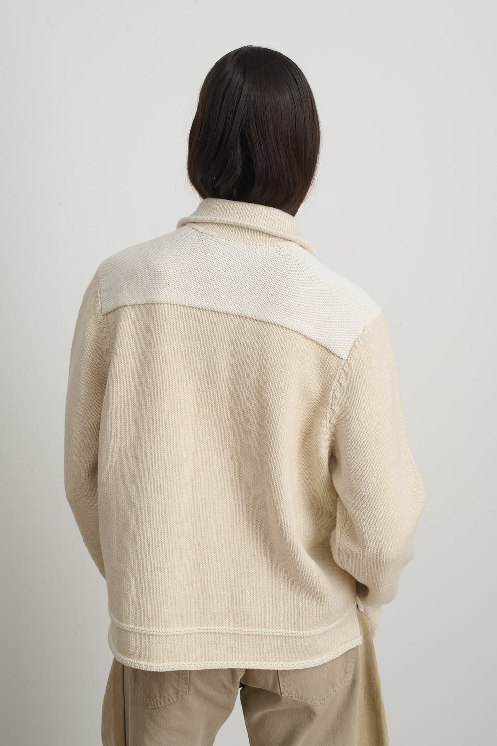 Hand Knit Sweater Jacket Oyster/White