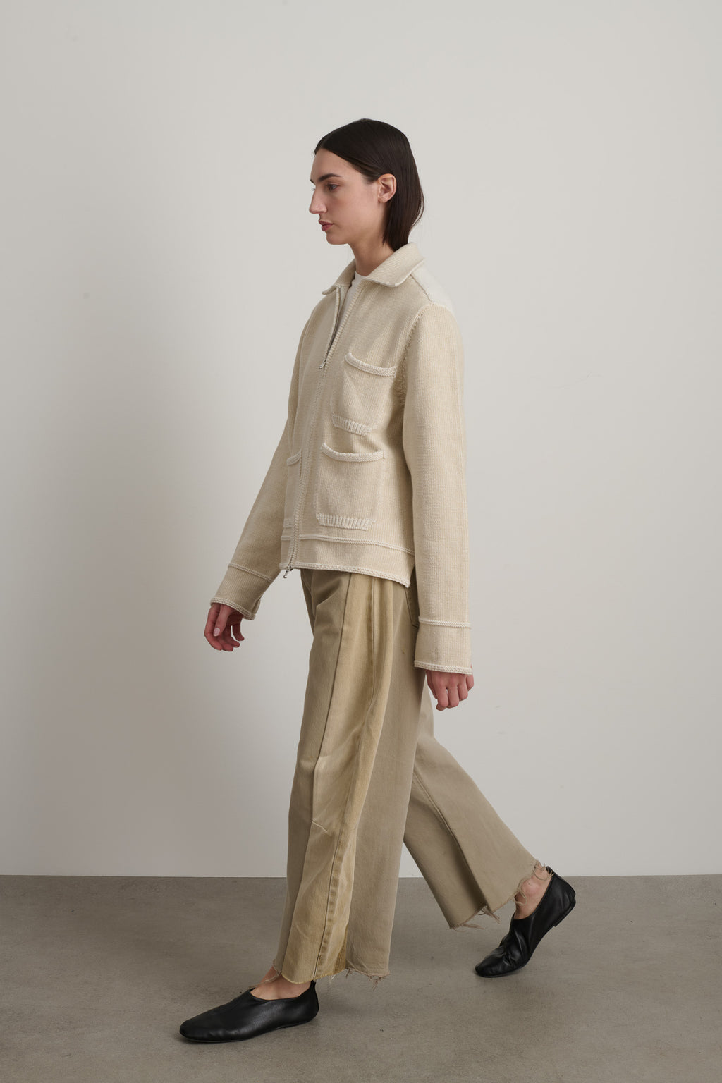 Hand Knit Sweater Jacket Oyster/White