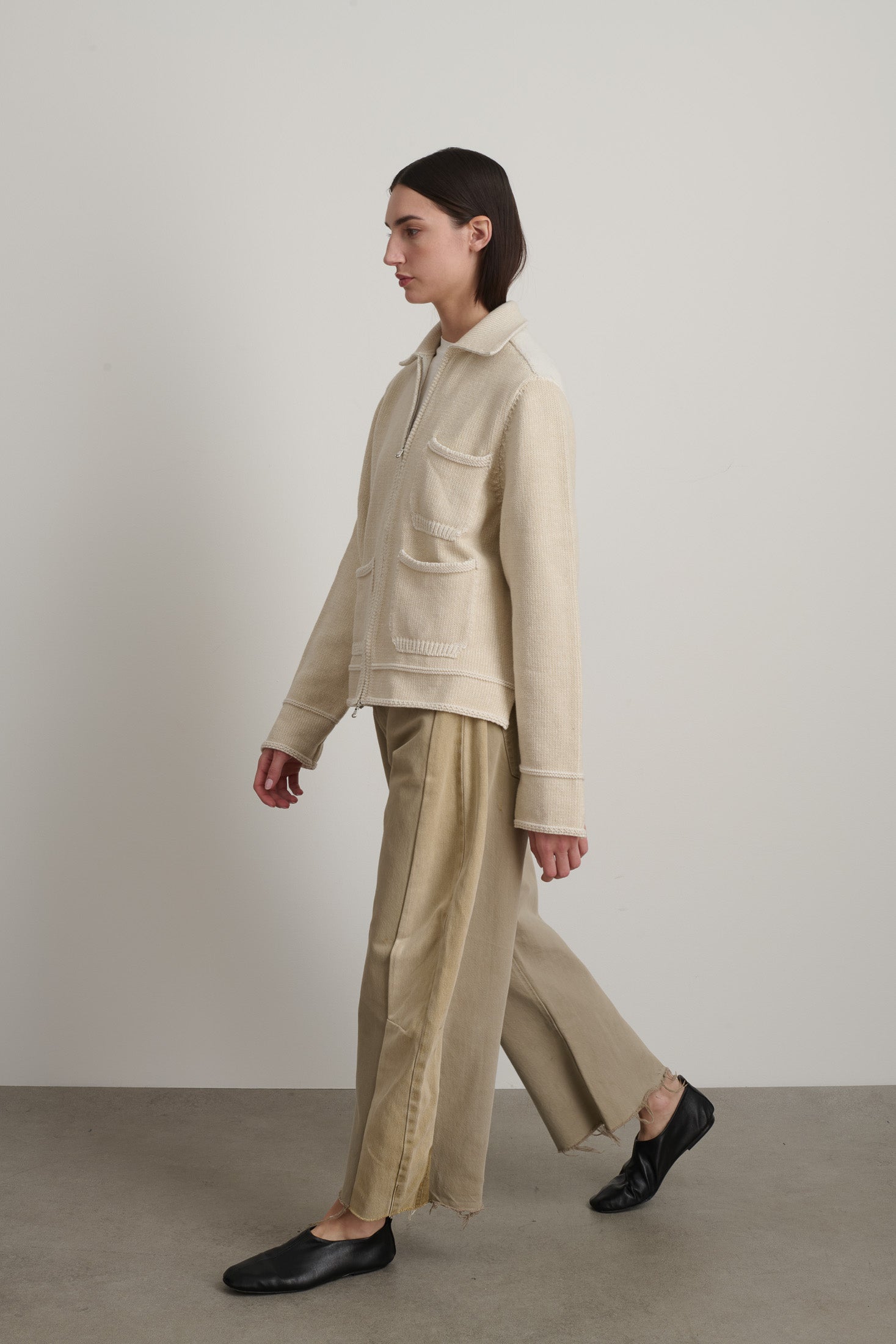 Hand Knit Sweater Jacket Oyster/White