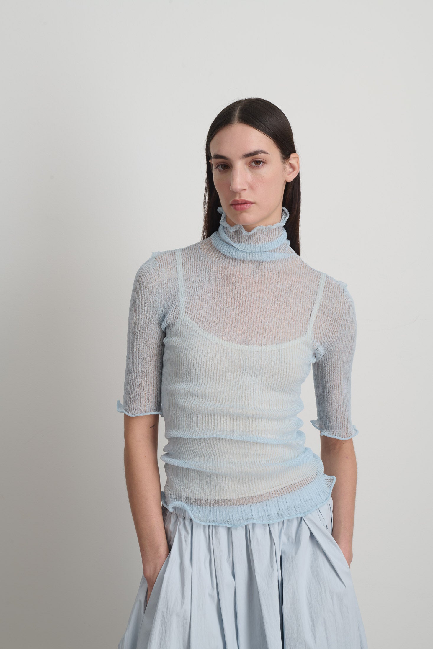 Sheer Turtleneck Pale Blue