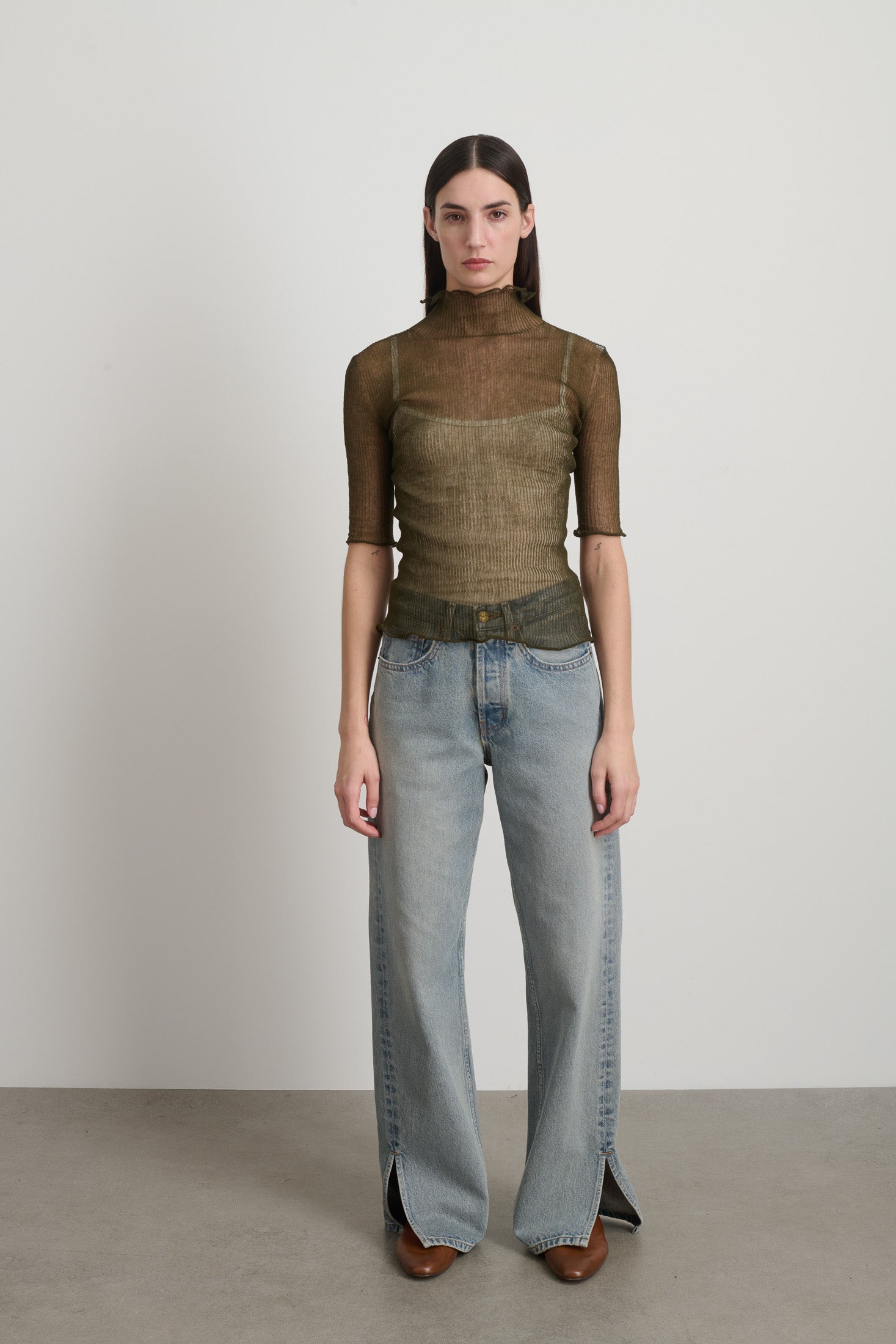 Sheer Turtleneck Olive - Women | B SIDES – B Sides Jeans