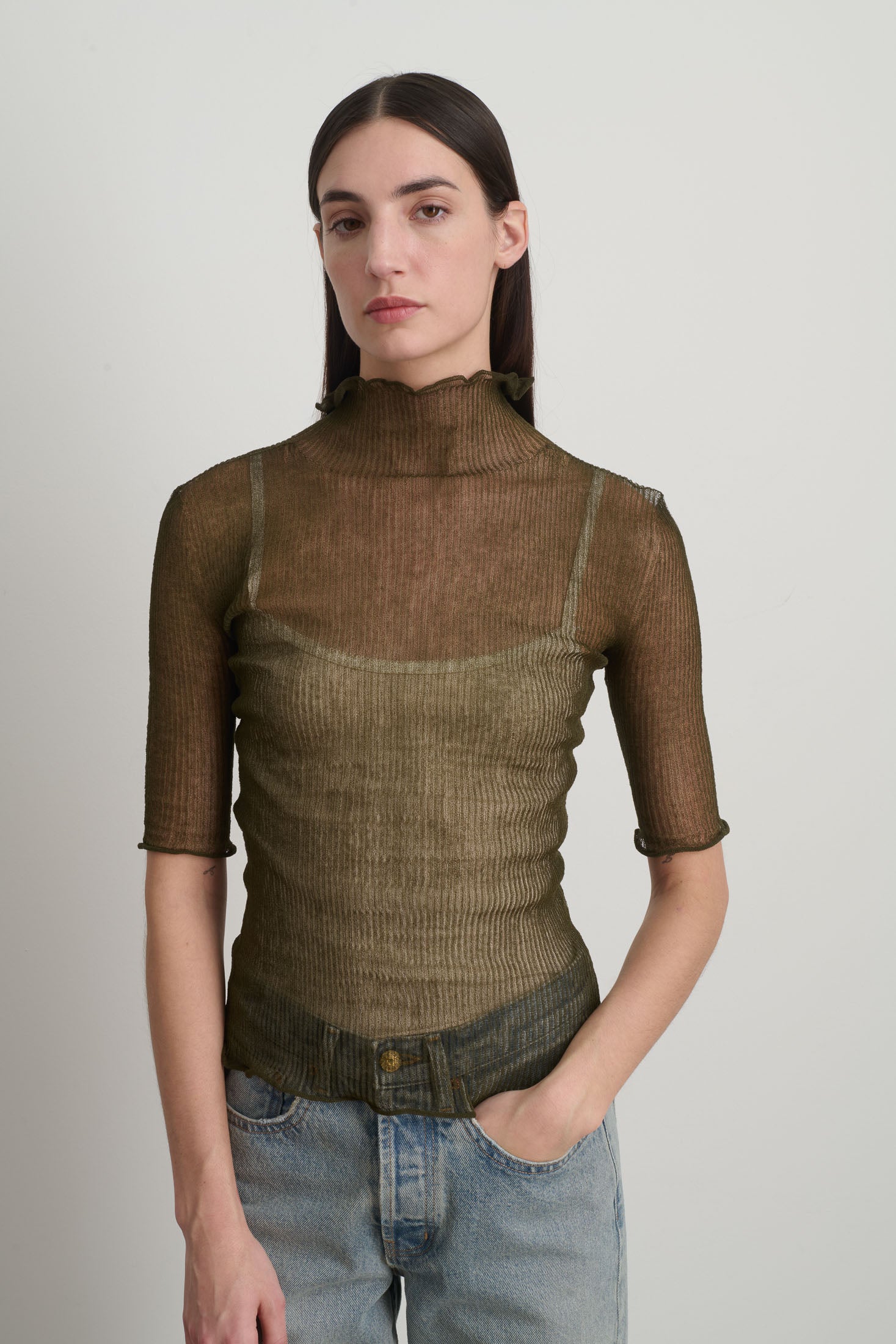 Sheer Turtleneck Olive - Women | B SIDES – B Sides Jeans