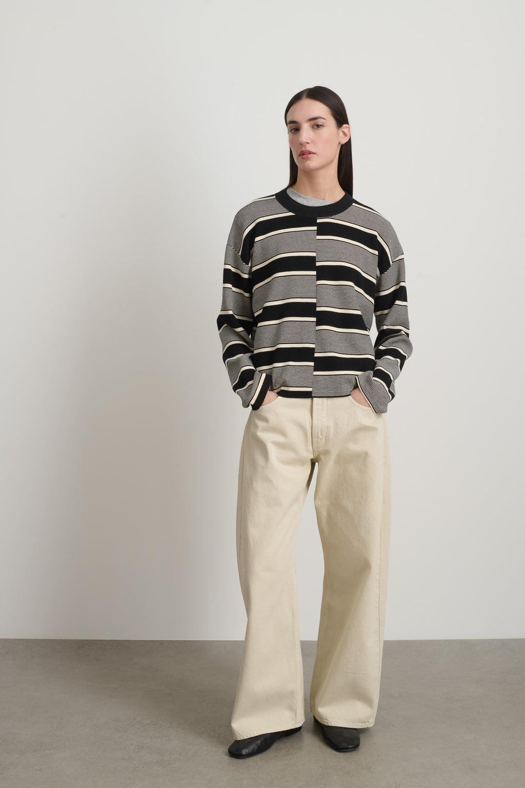 Rugby Stripe Crewneck Black/Ivory