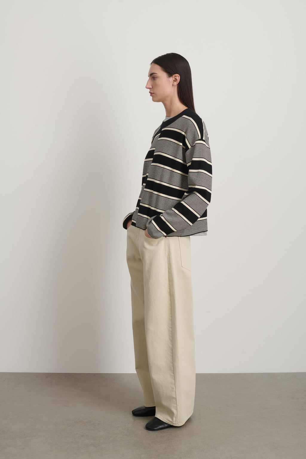 Rugby Stripe Crewneck Black/Ivory